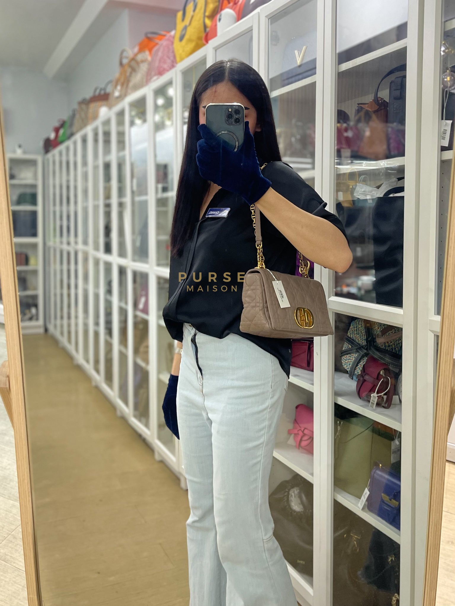 Caro Bag Medium in Warm Taupe Supple Cannage Calfskin Leather & Gold Hardware | Purse Maison Luxury Bags Shop