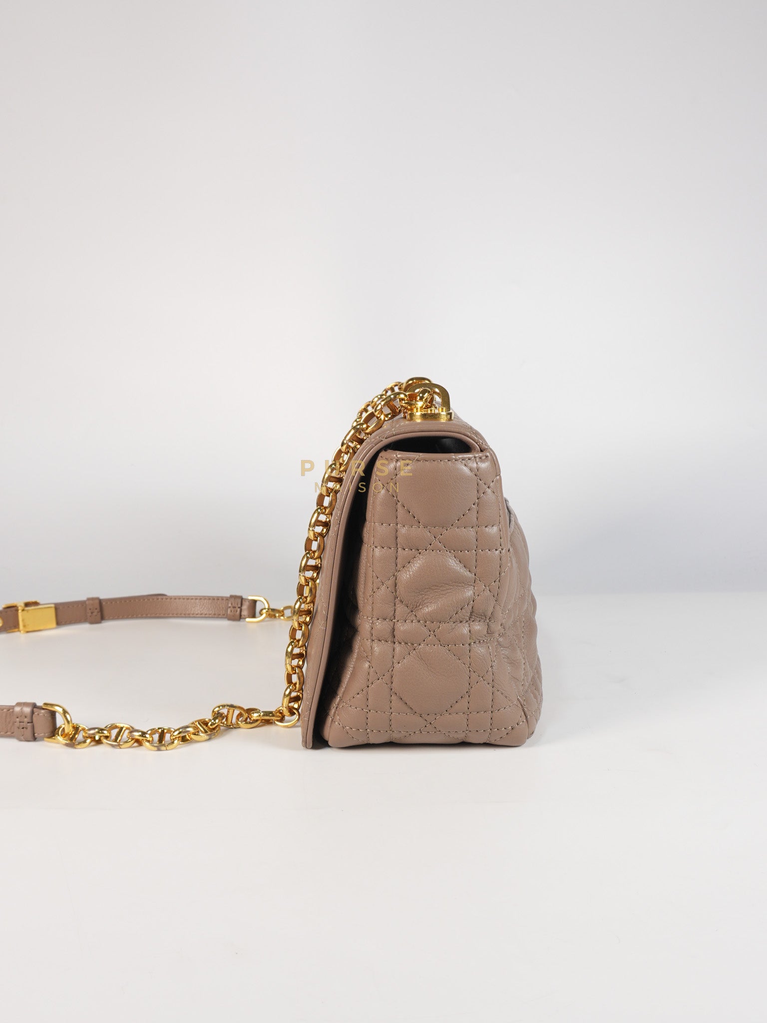 Caro Bag Medium in Warm Taupe Supple Cannage Calfskin Leather & Gold Hardware | Purse Maison Luxury Bags Shop