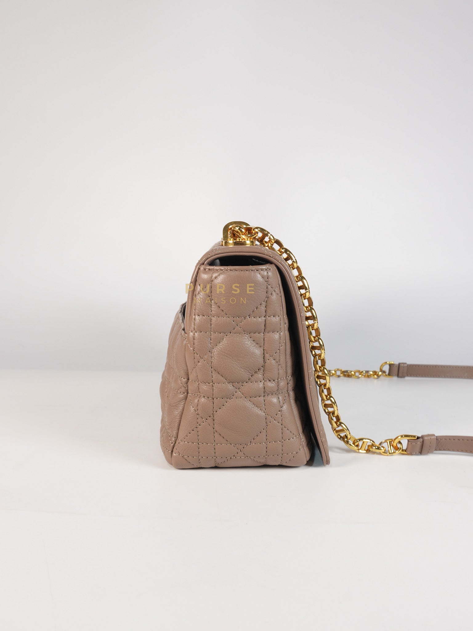 Caro Bag Medium in Warm Taupe Supple Cannage Calfskin Leather & Gold Hardware | Purse Maison Luxury Bags Shop