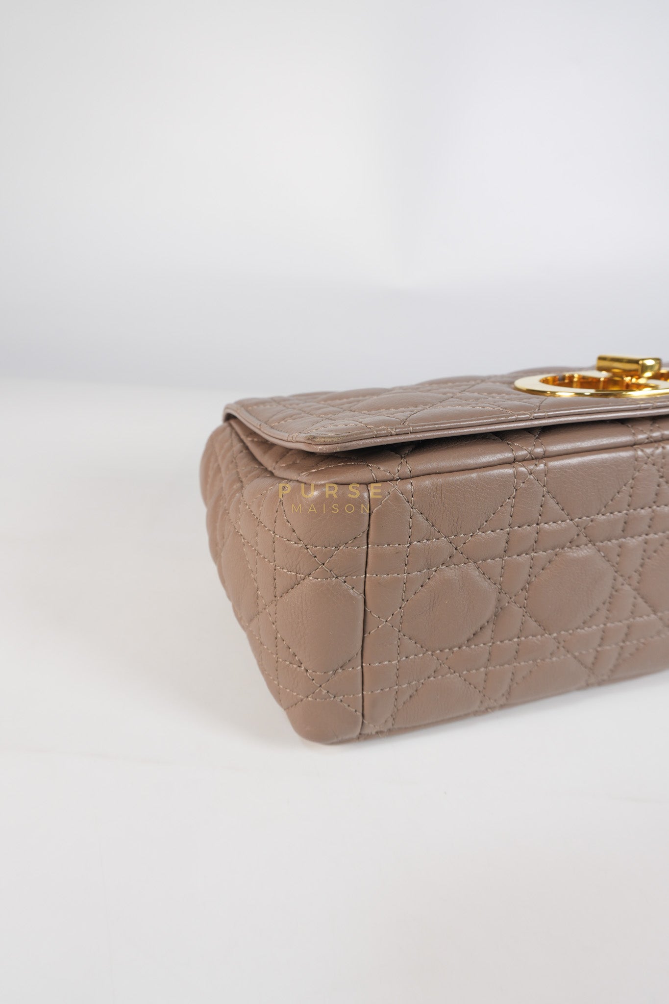 Caro Bag Medium in Warm Taupe Supple Cannage Calfskin Leather & Gold Hardware | Purse Maison Luxury Bags Shop