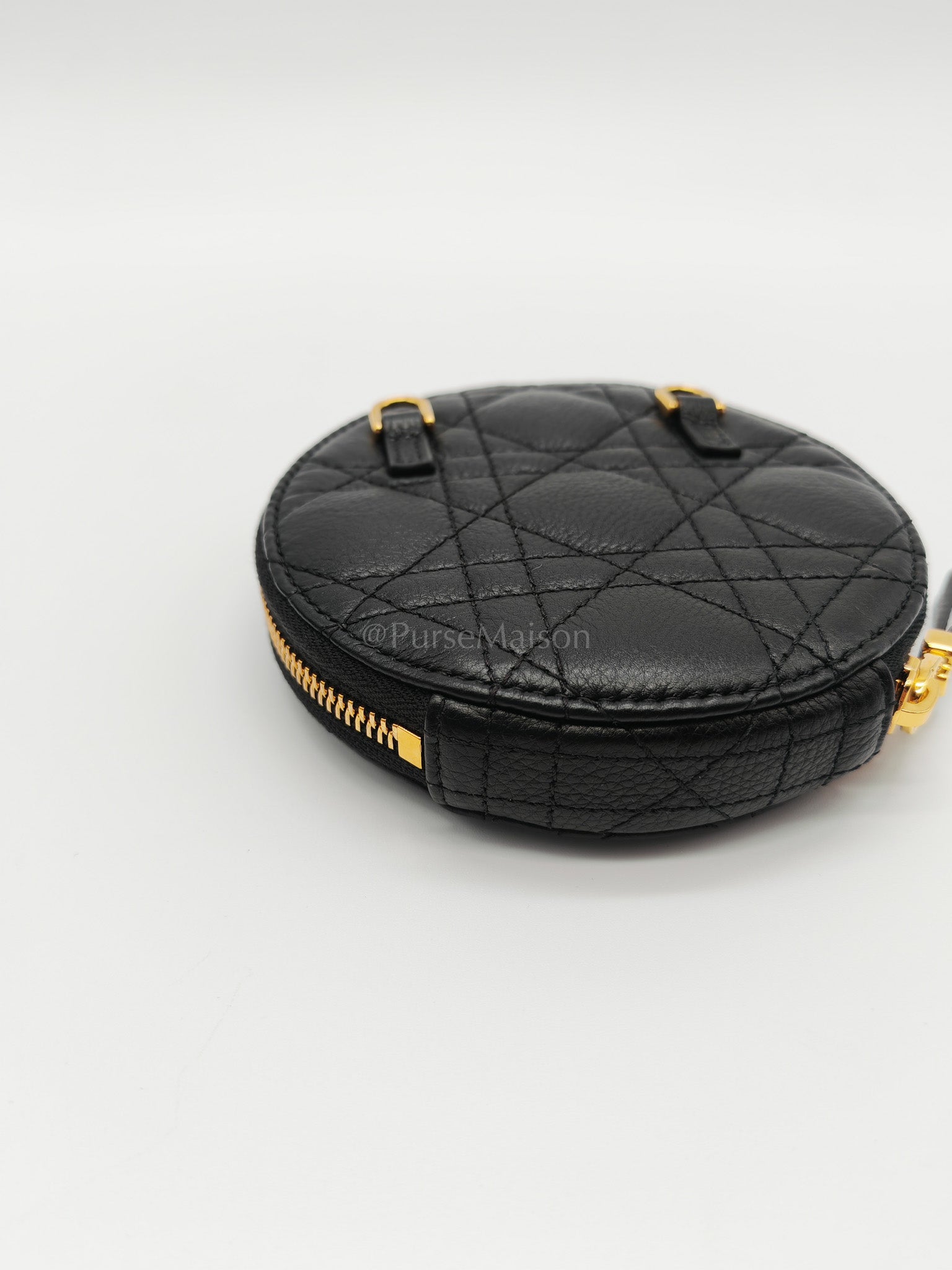 Caro Round Pouch in Black Cannage Calfskin Leather Chain Bag | Purse Maison Luxury Bags Shop