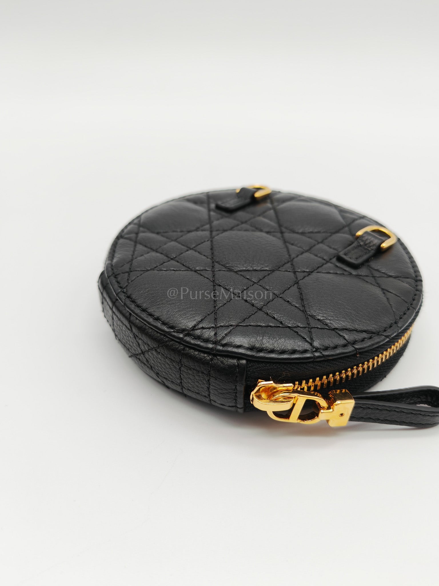 Caro Round Pouch in Black Cannage Calfskin Leather Chain Bag | Purse Maison Luxury Bags Shop