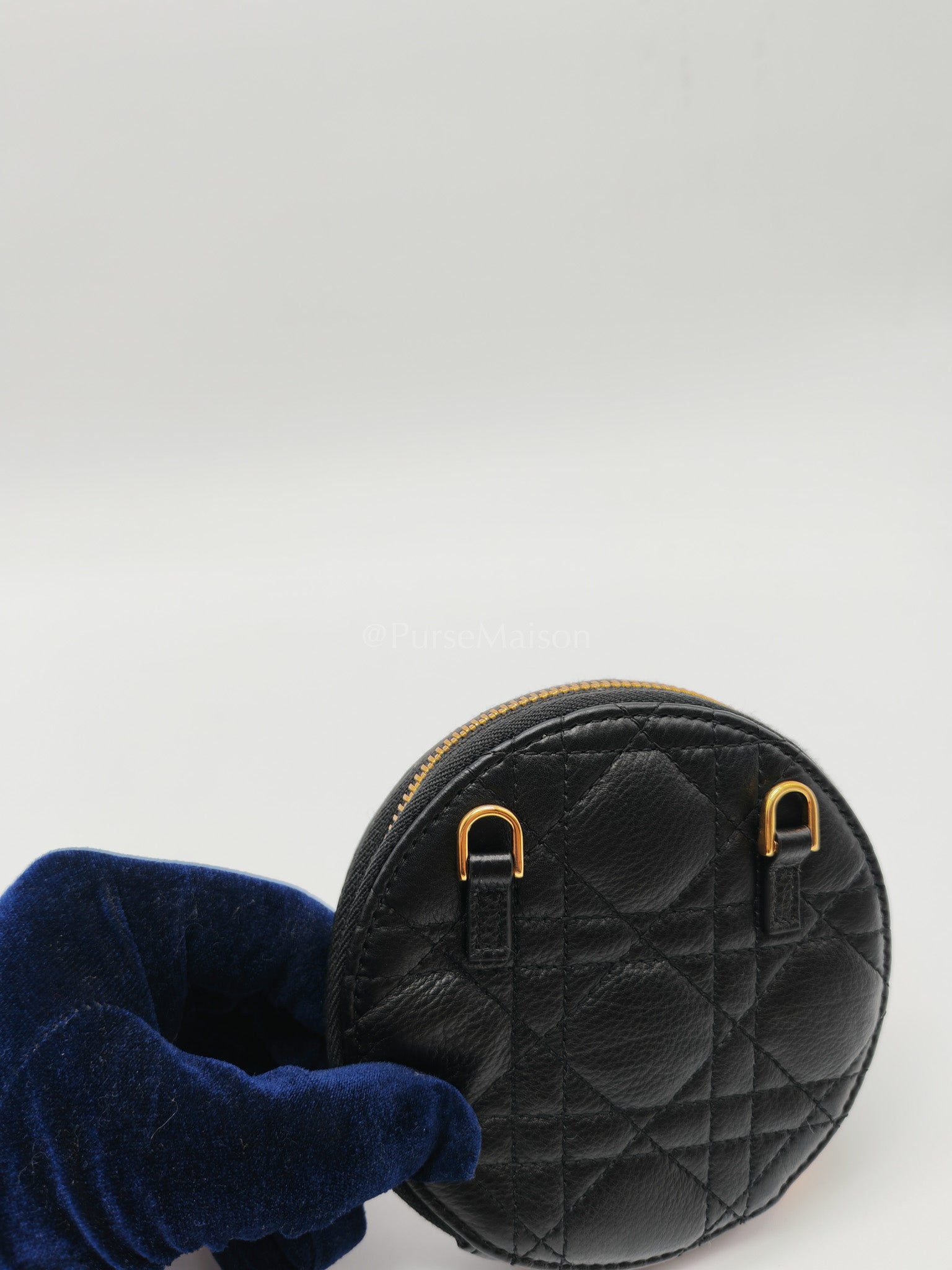 Caro Round Pouch in Black Cannage Calfskin Leather Chain Bag | Purse Maison Luxury Bags Shop