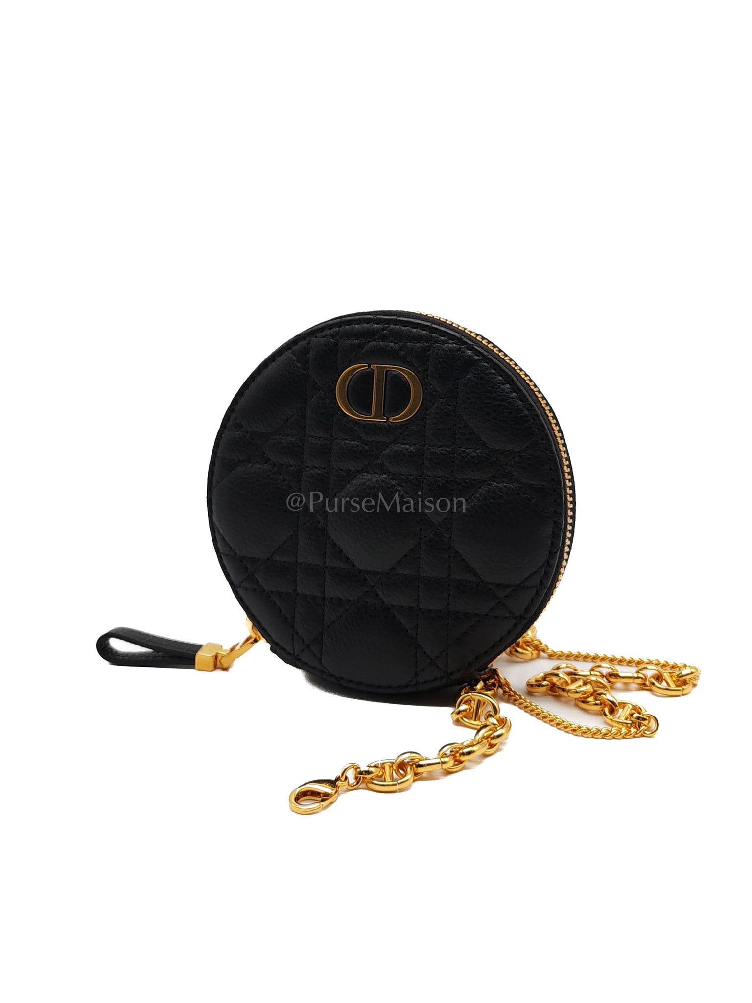 Caro Round Pouch in Black Cannage Calfskin Leather Chain Bag | Purse Maison Luxury Bags Shop