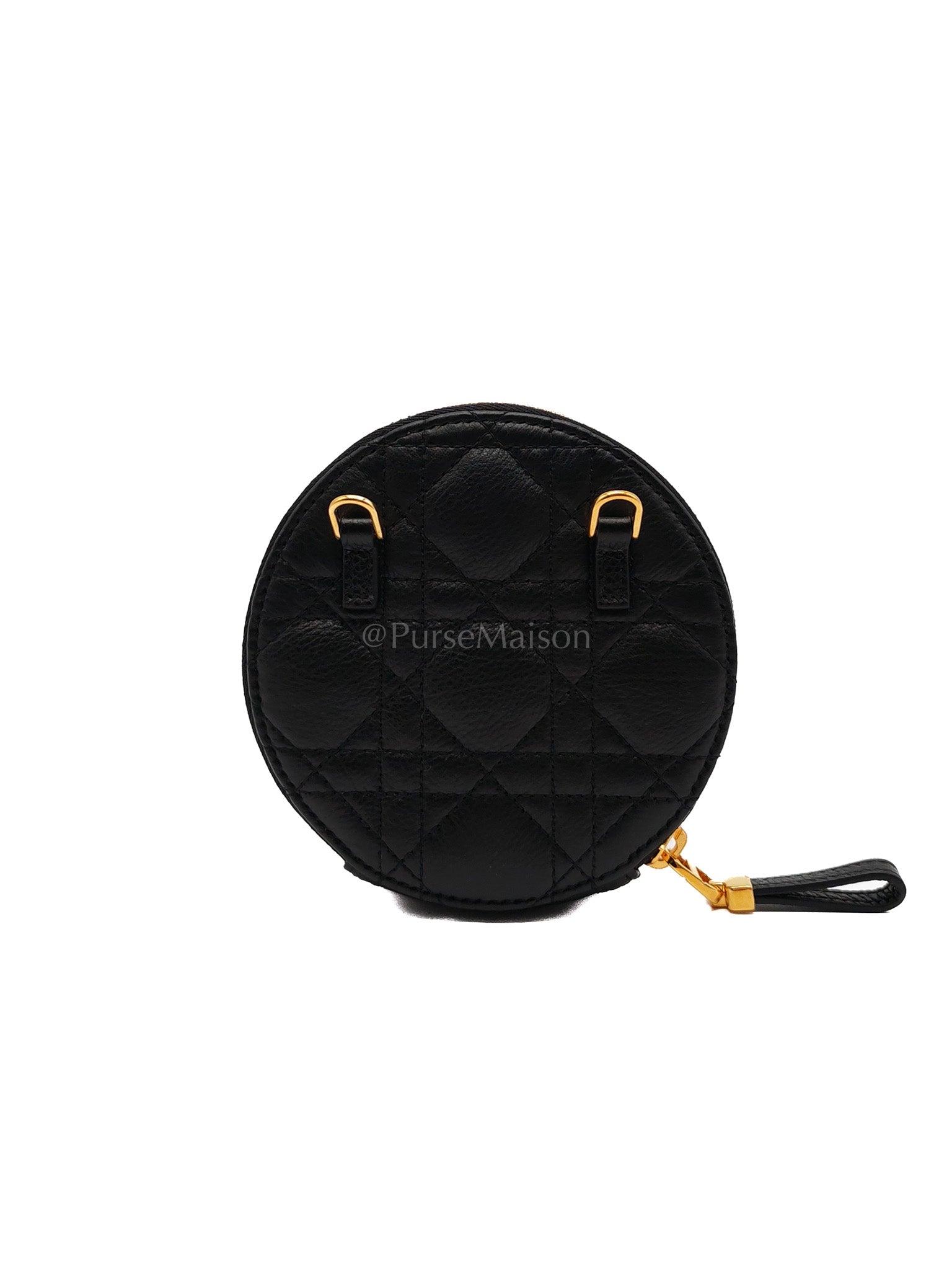 Caro Round Pouch in Black Cannage Calfskin Leather Chain Bag | Purse Maison Luxury Bags Shop