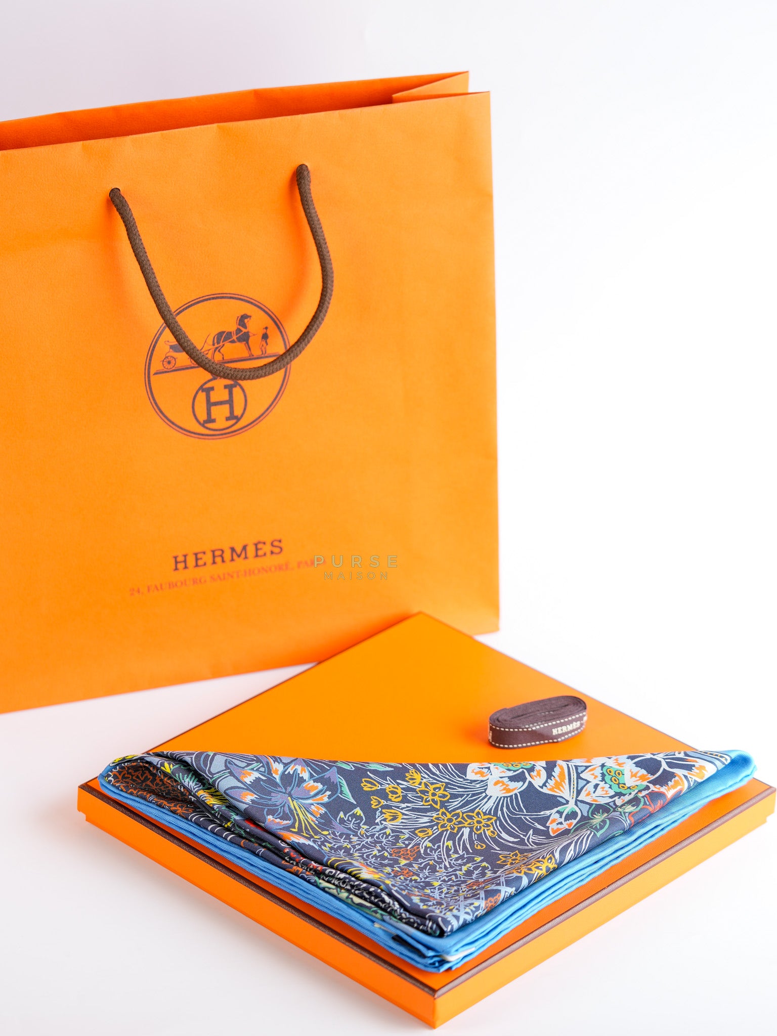 Carre Double Face Blue Silk 90cm Scarf | Purse Maison Luxury Bags Shop