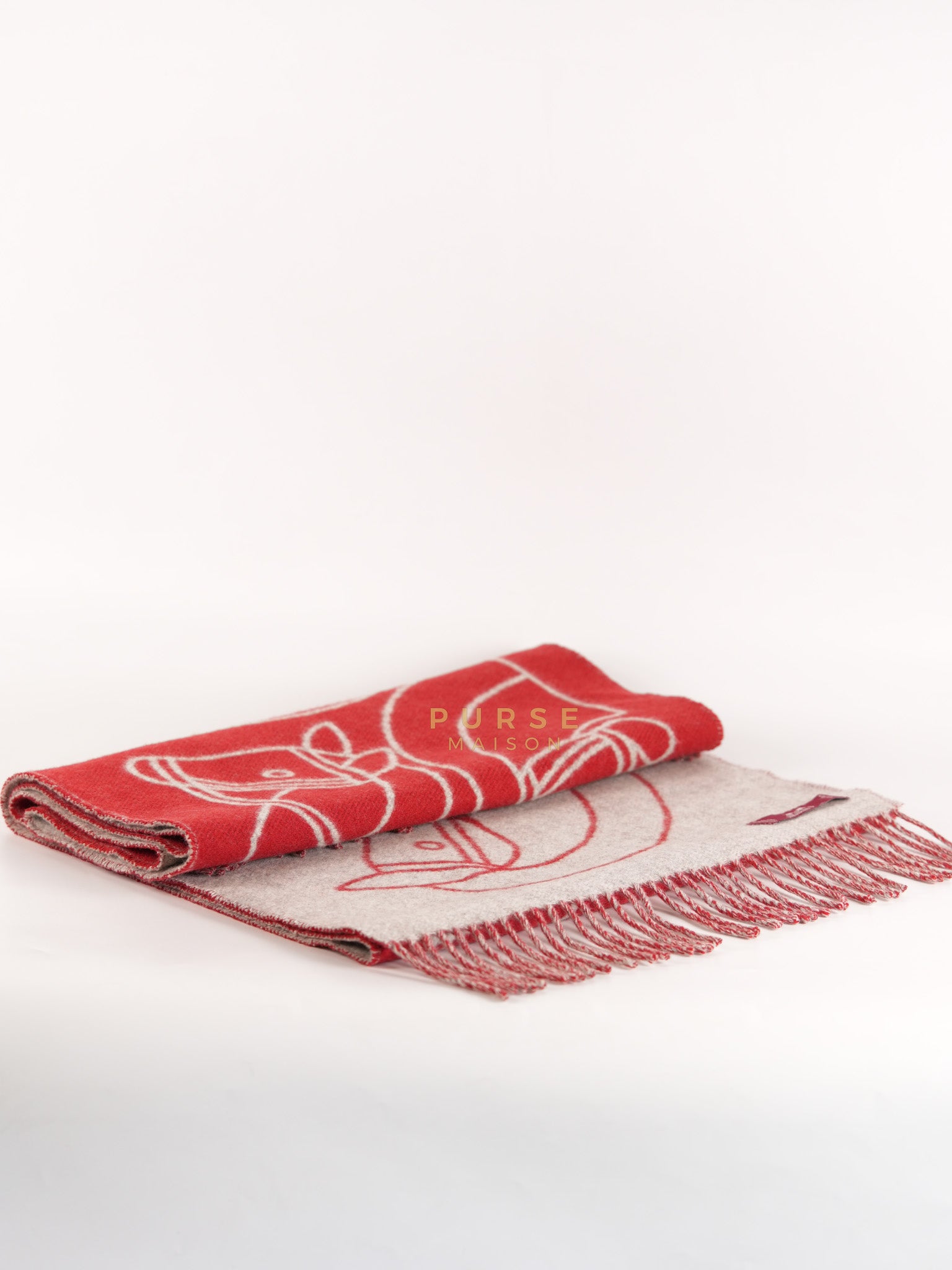 Casaque Entrelacs Equestres muffler in Red Cashmere | Purse Maison Luxury Bags Shop
