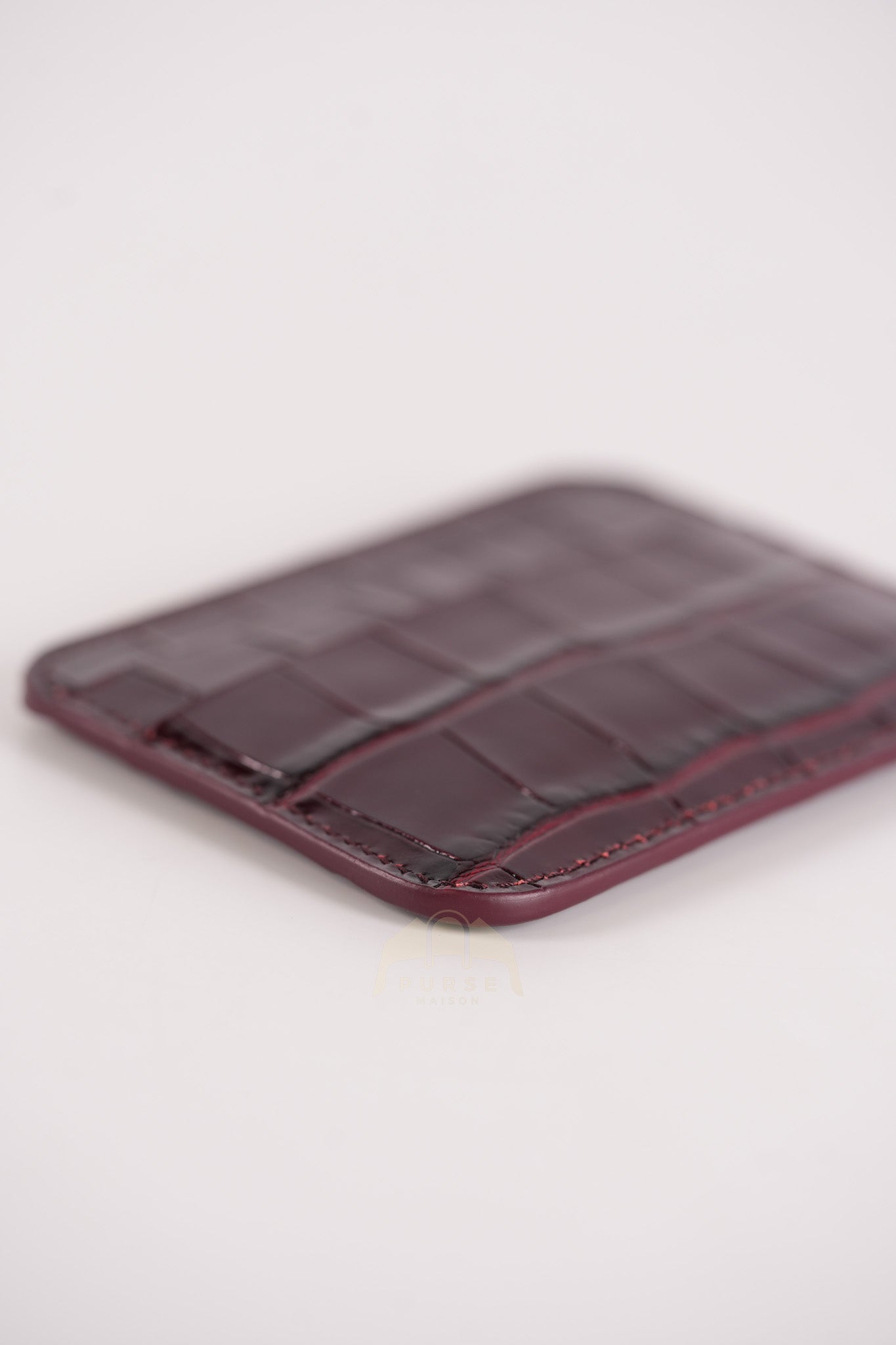 Cash Card Holder in Burgundy Shiny Crocodile Leather | Purse Maison Luxury Bags Shop