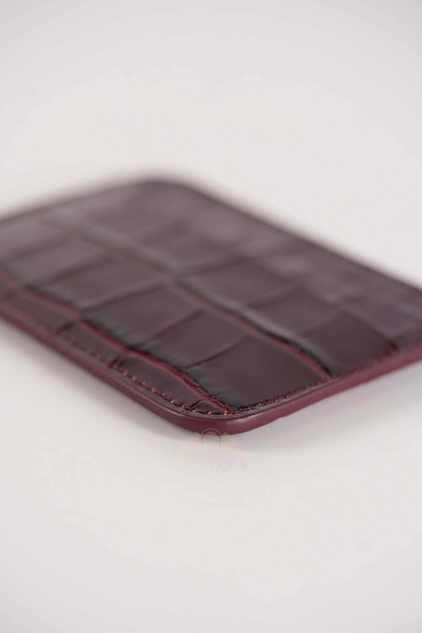Cash Card Holder in Burgundy Shiny Crocodile Leather | Purse Maison Luxury Bags Shop
