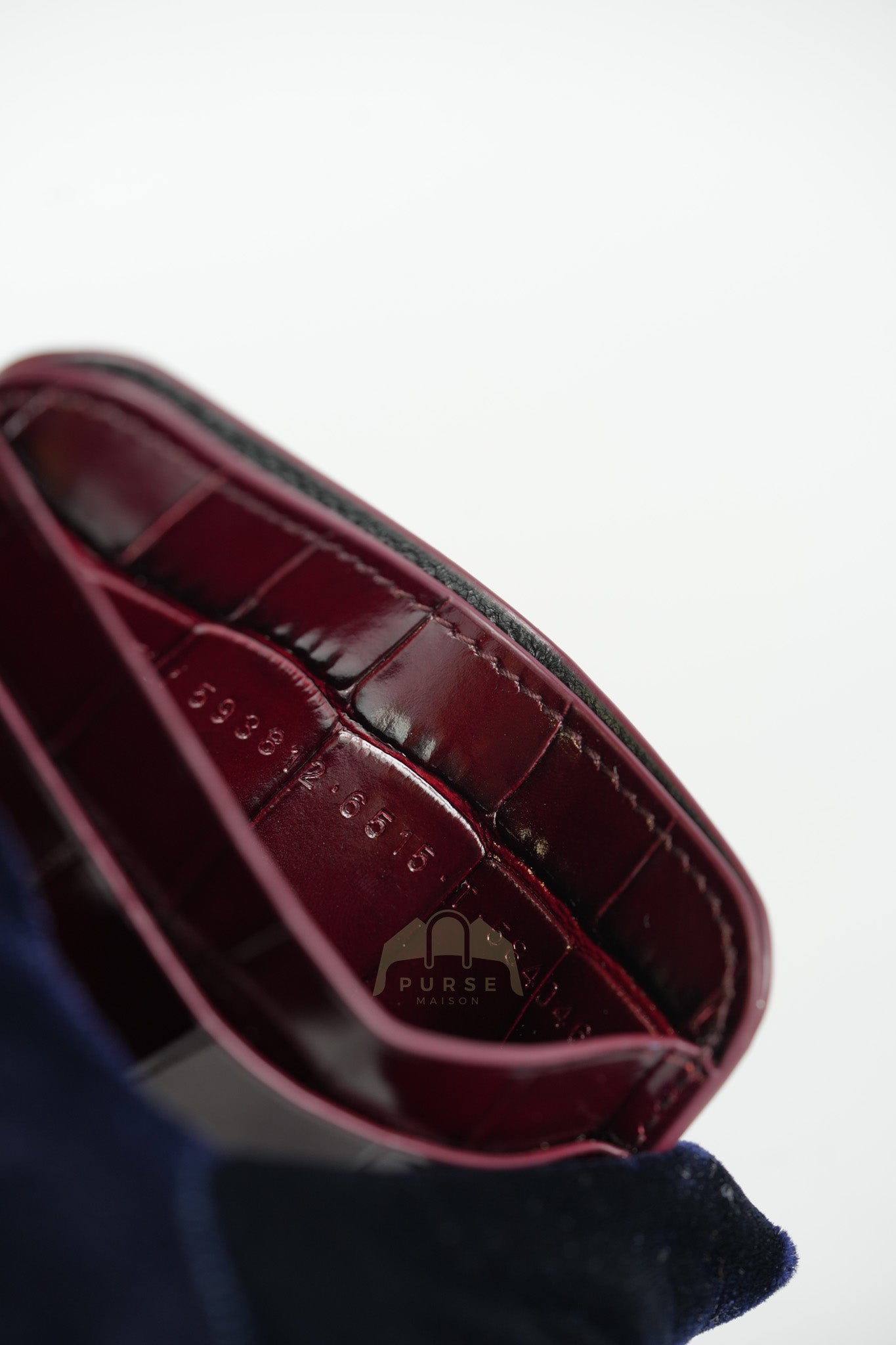 Cash Card Holder in Burgundy Shiny Crocodile Leather | Purse Maison Luxury Bags Shop