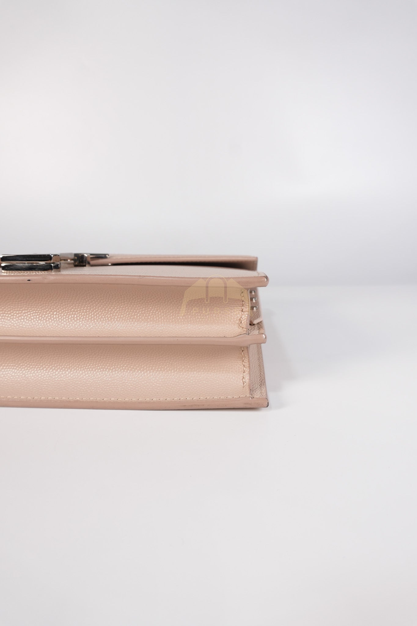 Cassandra Chain Flap Shoulder Bag in Pink Beige Grained Leather | Purse Maison Luxury Bags Shop
