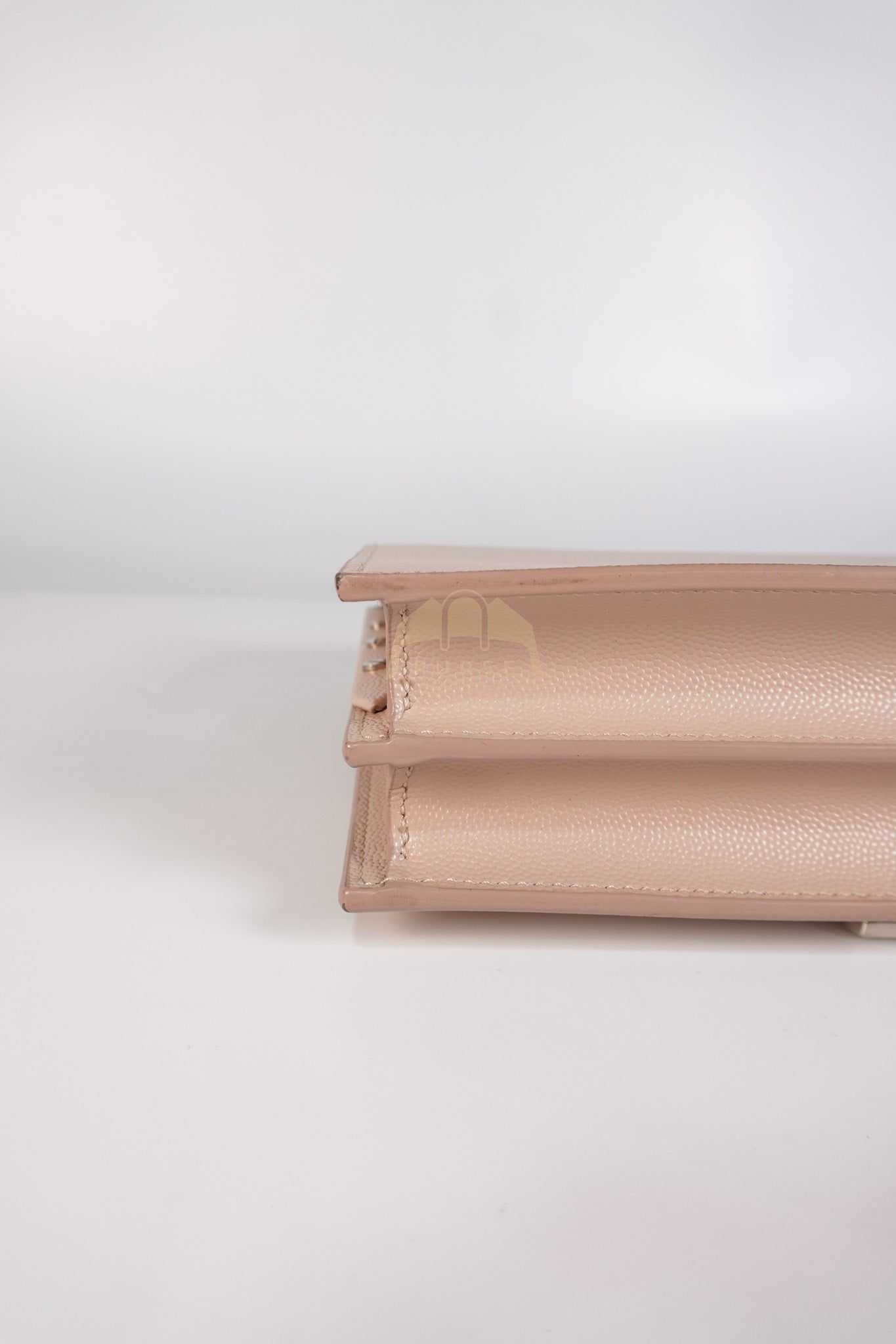 Cassandra Chain Flap Shoulder Bag in Pink Beige Grained Leather | Purse Maison Luxury Bags Shop