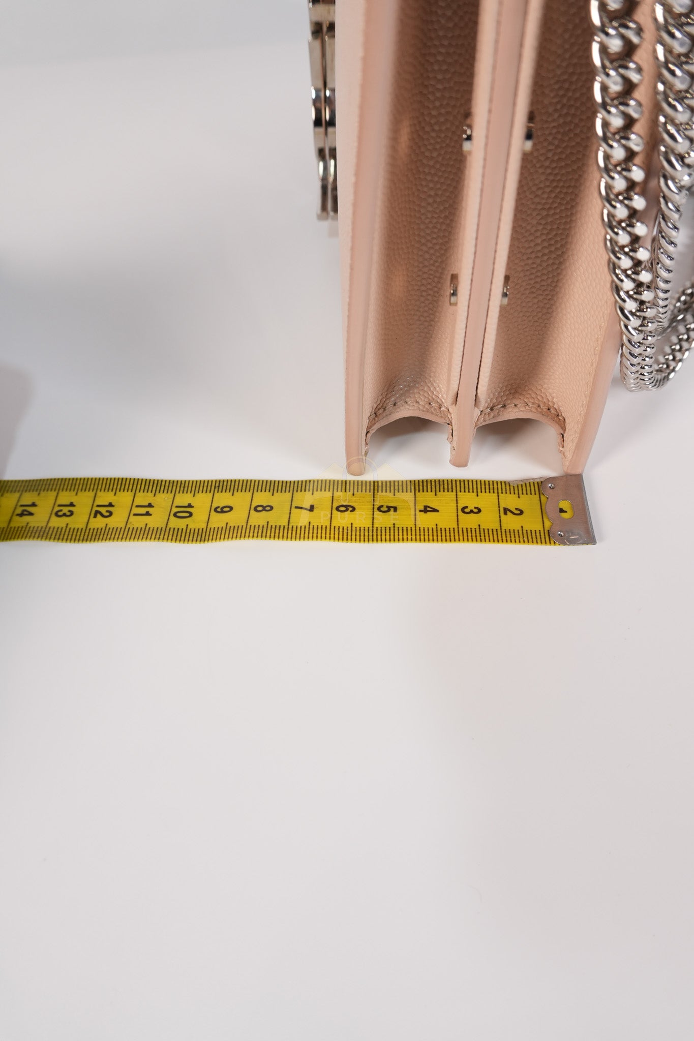 Cassandra Chain Flap Shoulder Bag in Pink Beige Grained Leather | Purse Maison Luxury Bags Shop