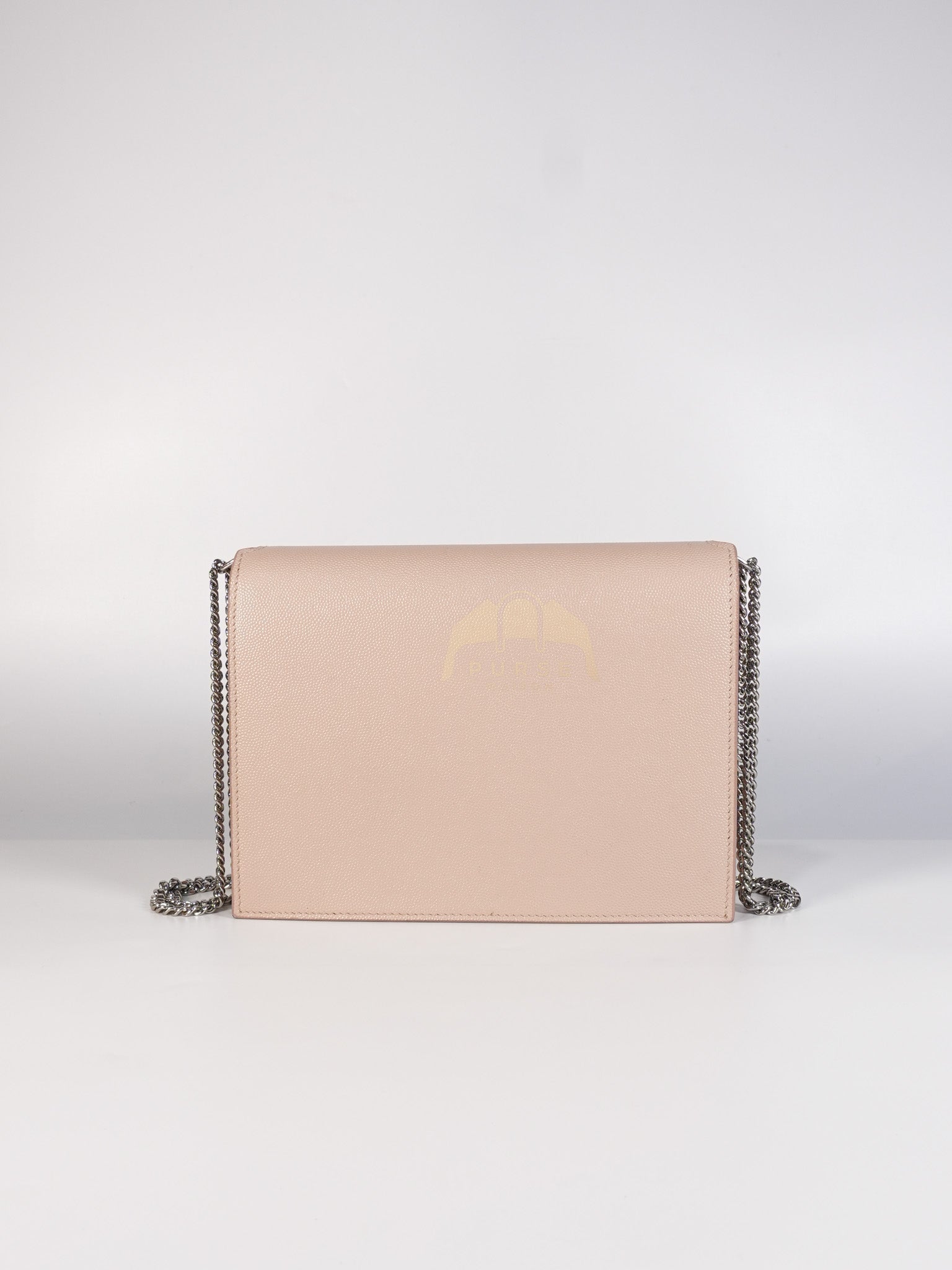 Cassandra Chain Flap Shoulder Bag in Pink Beige Grained Leather | Purse Maison Luxury Bags Shop