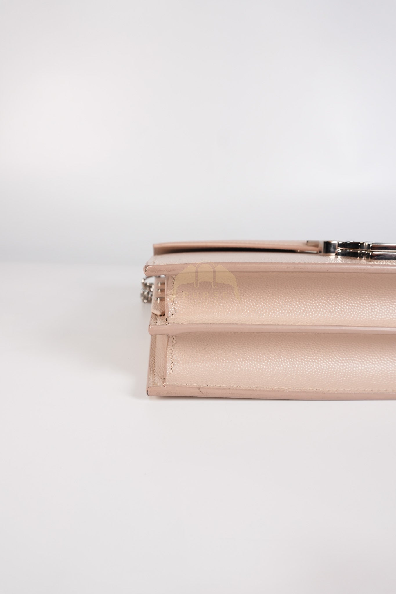 Cassandra Chain Flap Shoulder Bag in Pink Beige Grained Leather | Purse Maison Luxury Bags Shop