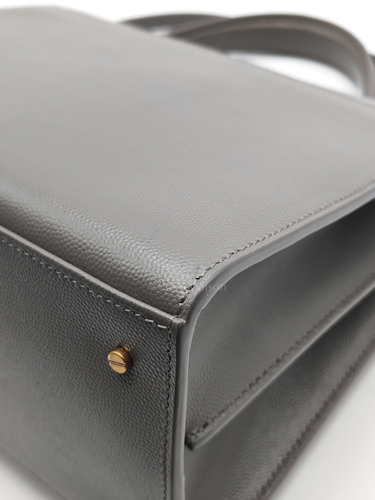Cassandra Top Handle Medium in Dark Gray Grained Calfskin Leather | Purse Maison Luxury Bags Shop