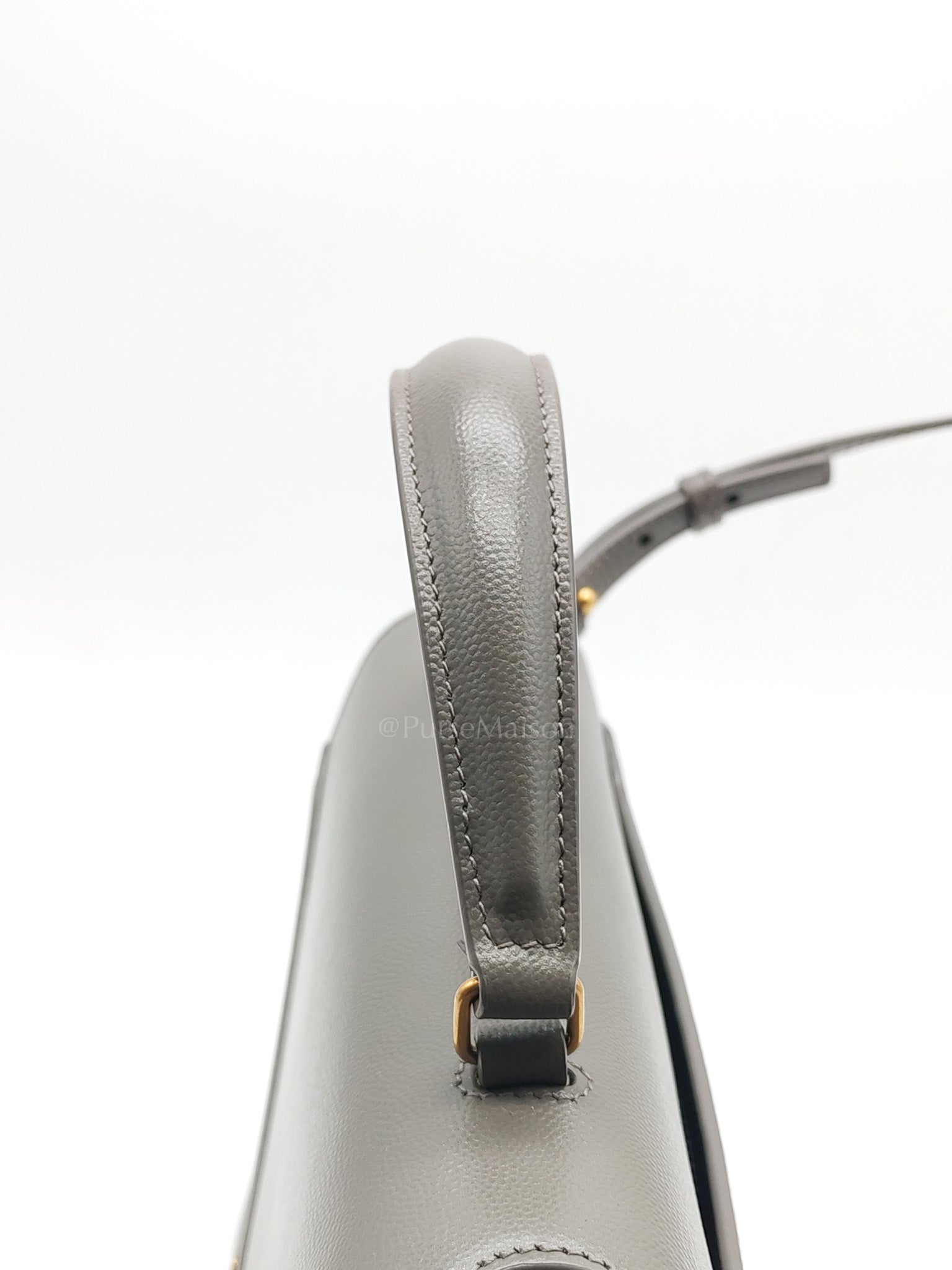 Cassandra Top Handle Medium in Dark Gray Grained Calfskin Leather | Purse Maison Luxury Bags Shop