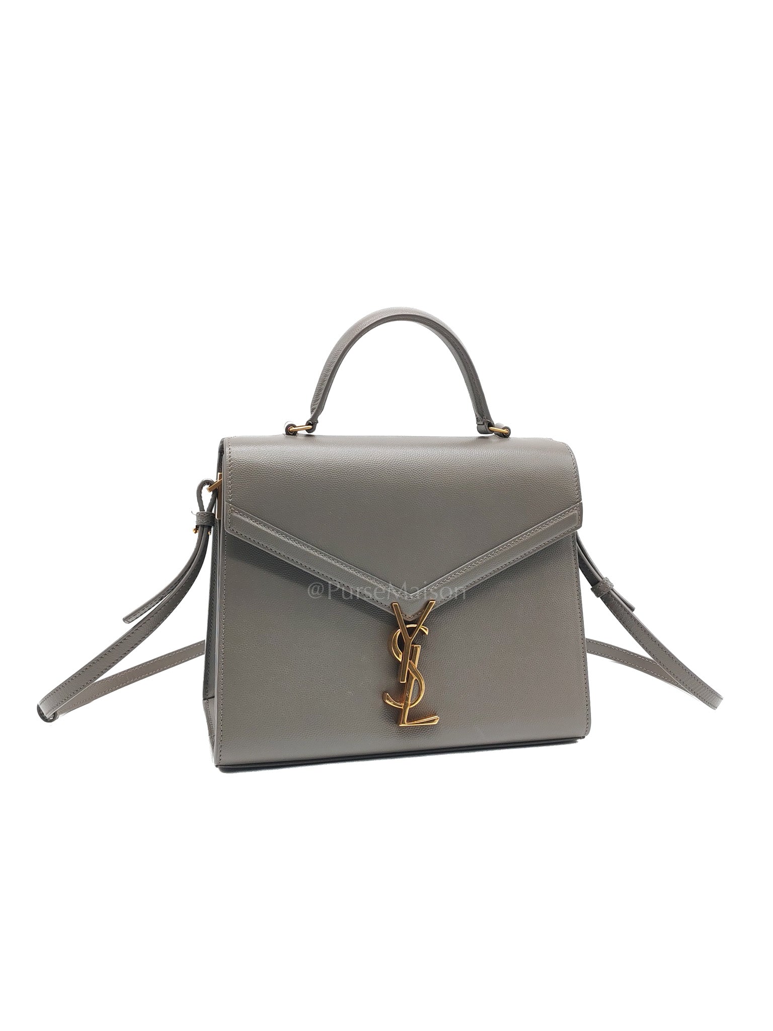 Cassandra Top Handle Medium in Dark Gray Grained Calfskin Leather | Purse Maison Luxury Bags Shop
