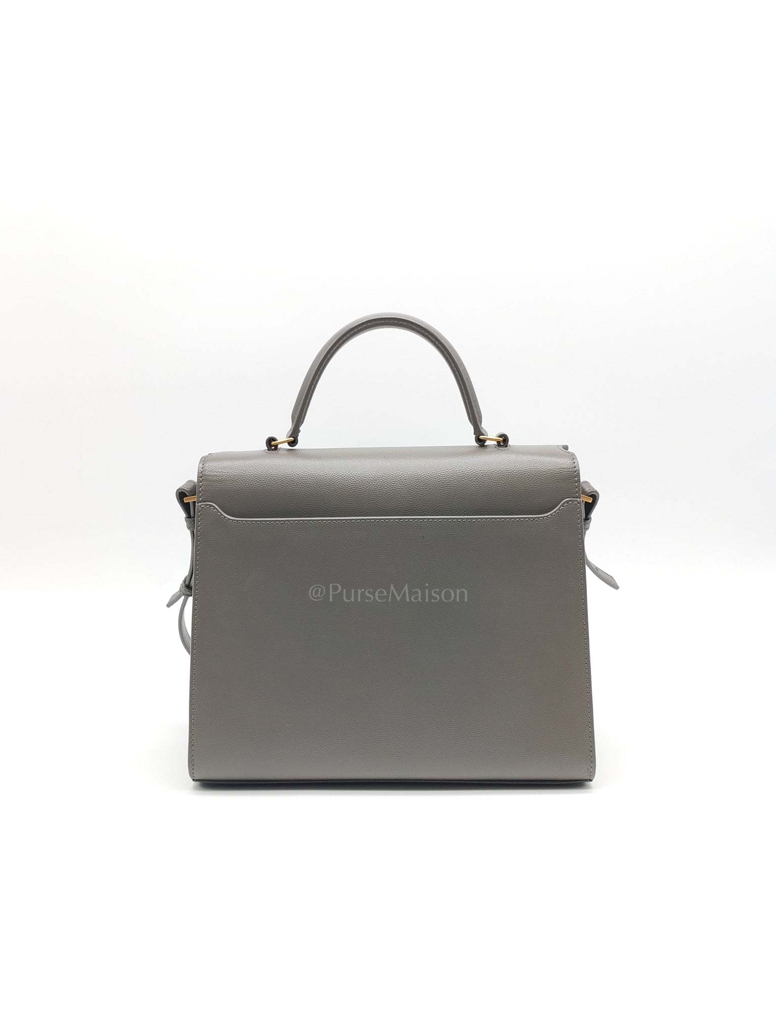 Cassandra Top Handle Medium in Dark Gray Grained Calfskin Leather | Purse Maison Luxury Bags Shop