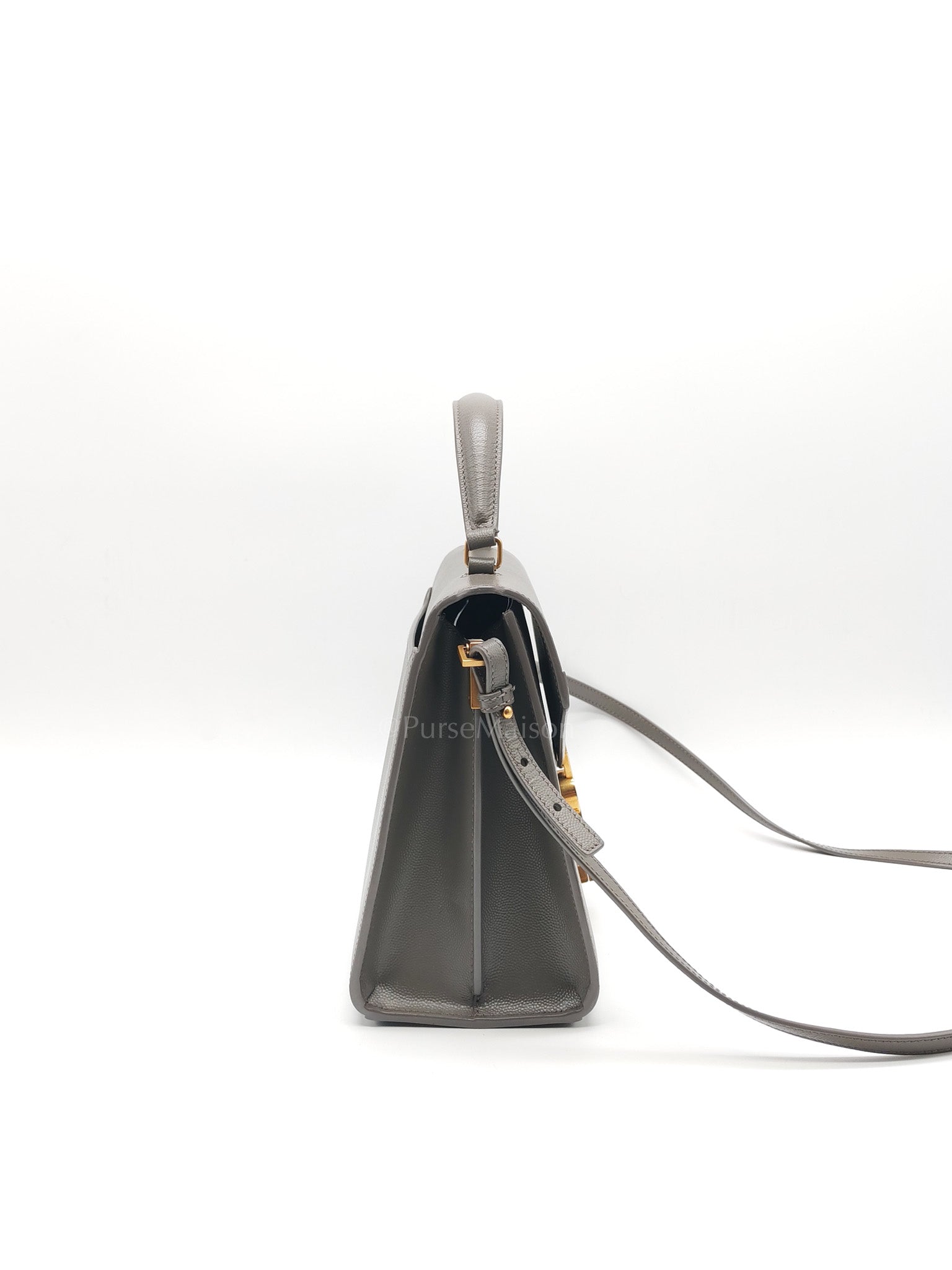 Cassandra Top Handle Medium in Dark Gray Grained Calfskin Leather | Purse Maison Luxury Bags Shop