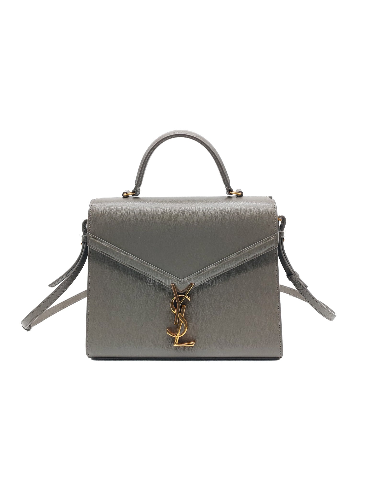 Cassandra Top Handle Medium in Dark Gray Grained Calfskin Leather | Purse Maison Luxury Bags Shop