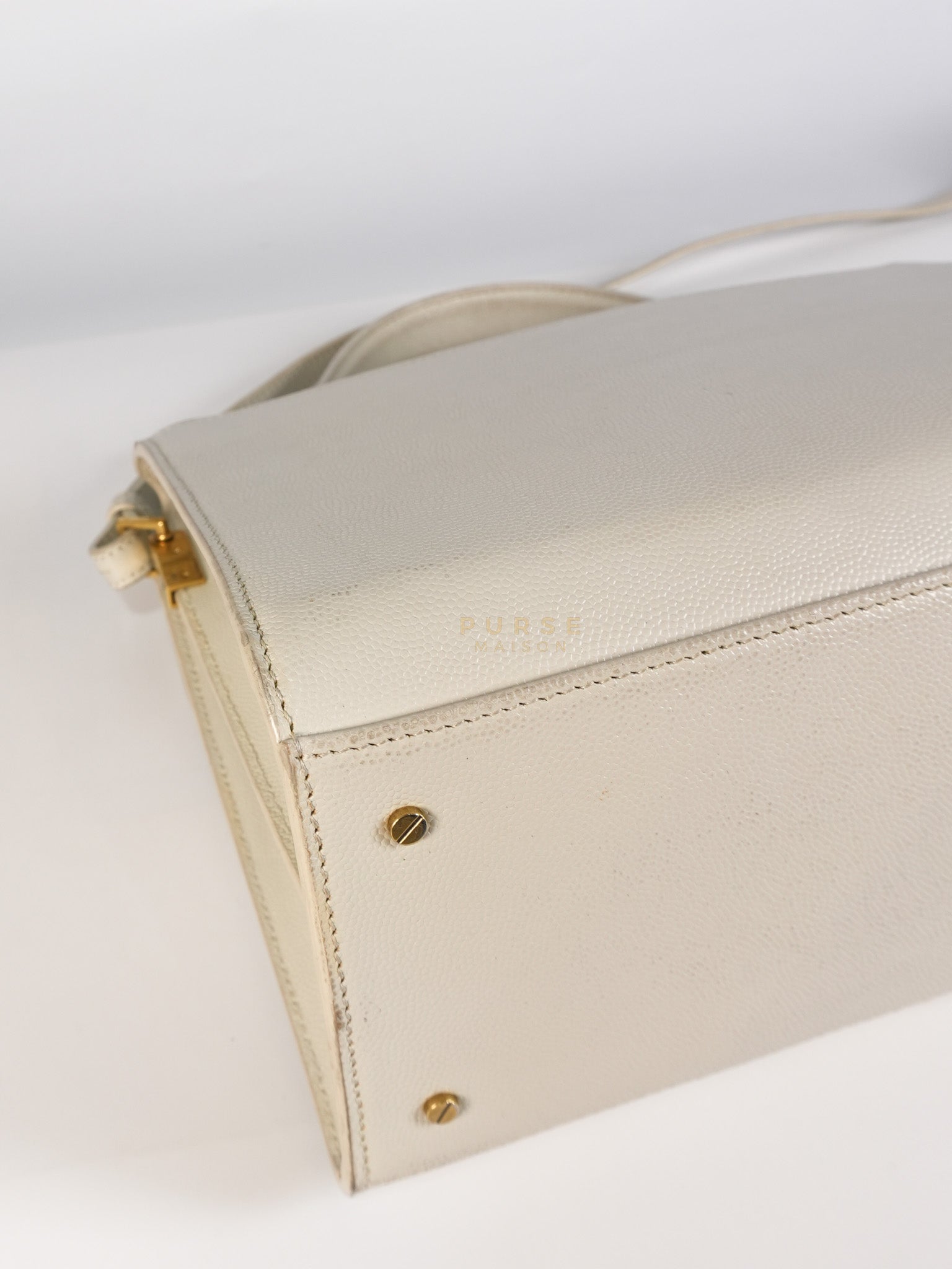 Cassandra Top Handle Medium in Off White Grained Calfskin Leather | Purse Maison Luxury Bags Shop