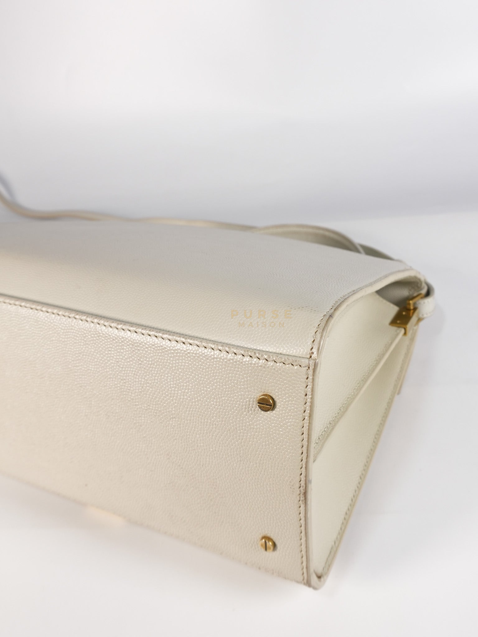 Cassandra Top Handle Medium in Off White Grained Calfskin Leather | Purse Maison Luxury Bags Shop