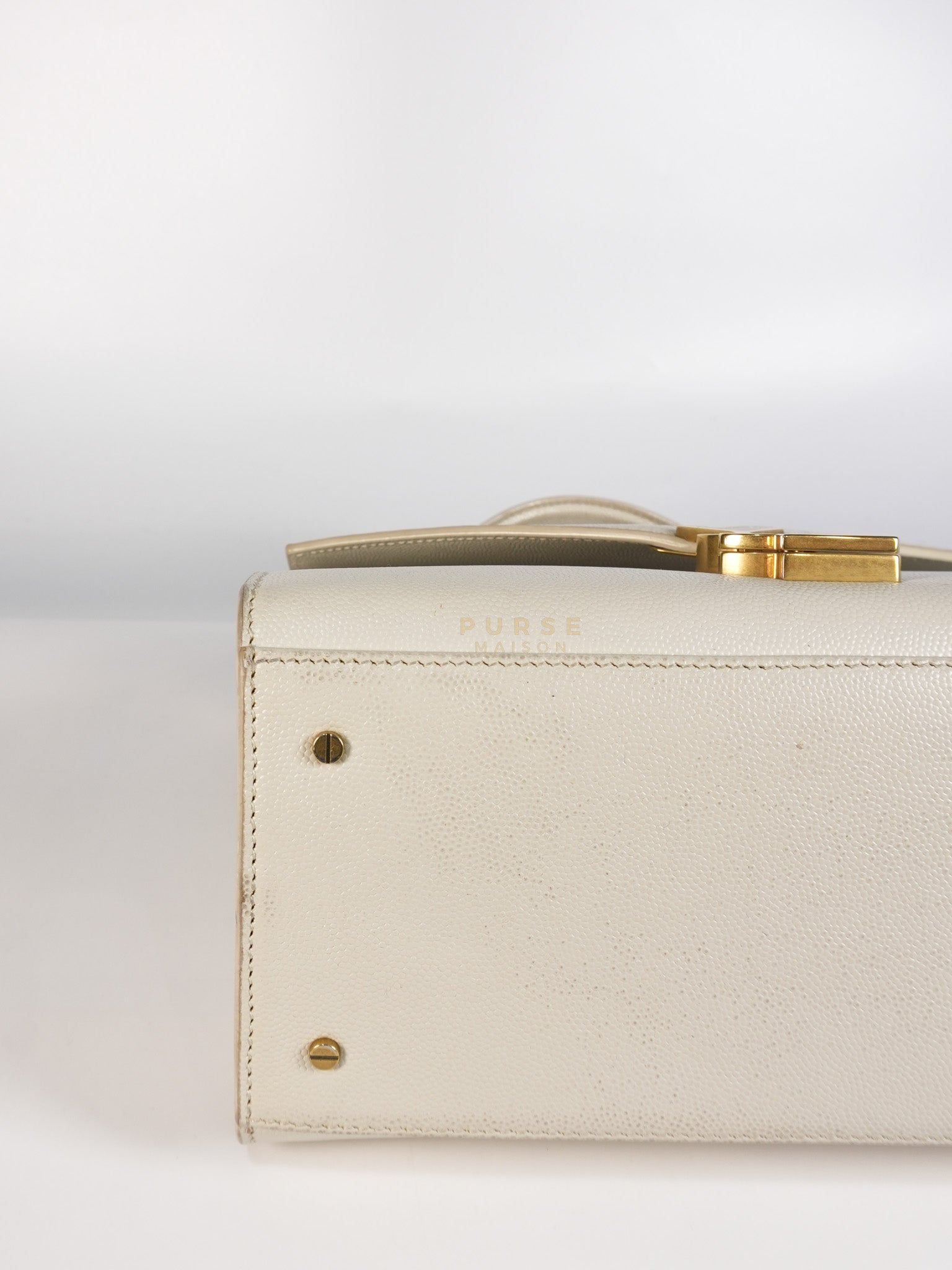 Cassandra Top Handle Medium in Off White Grained Calfskin Leather | Purse Maison Luxury Bags Shop