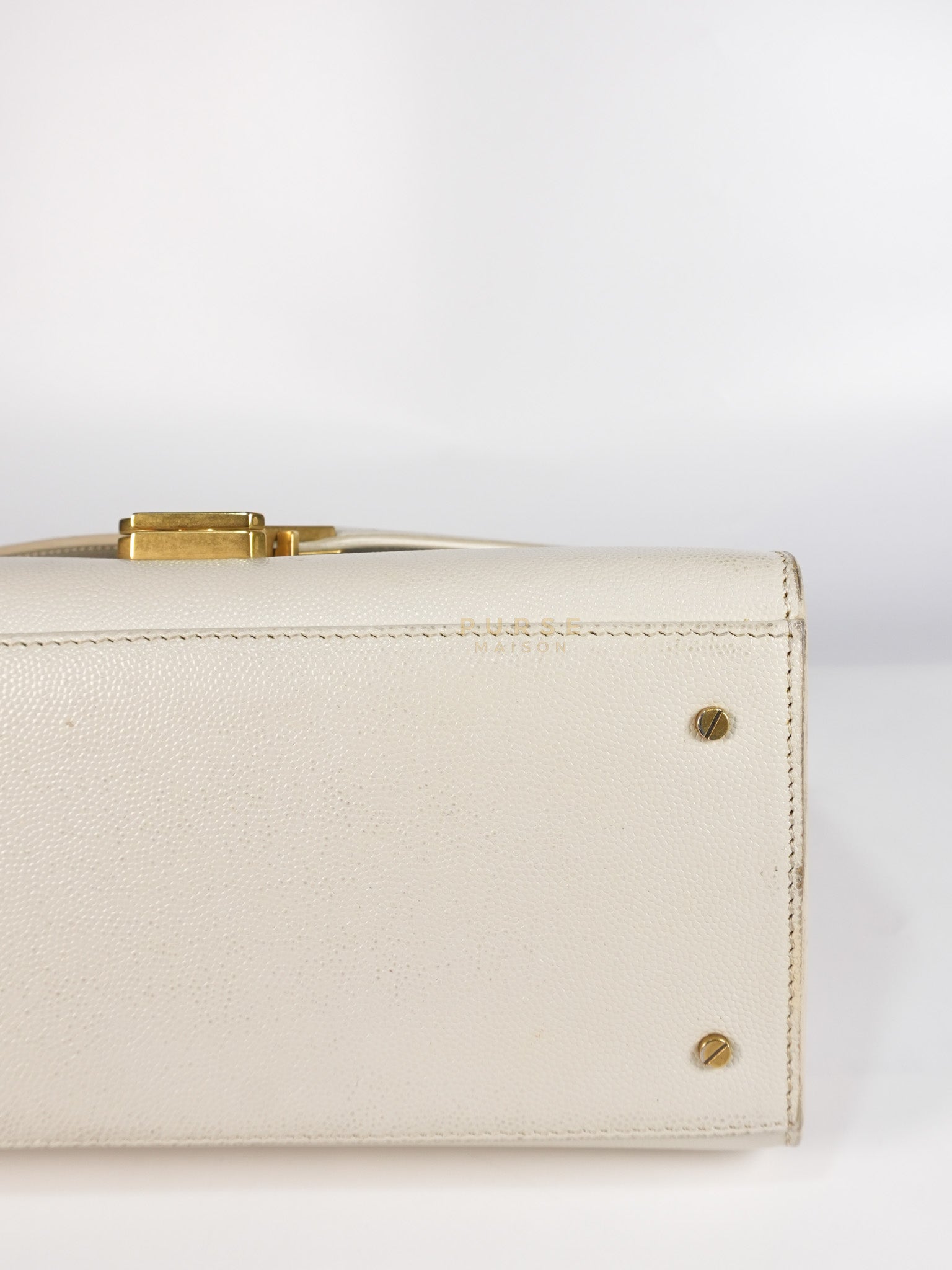 Cassandra Top Handle Medium in Off White Grained Calfskin Leather | Purse Maison Luxury Bags Shop