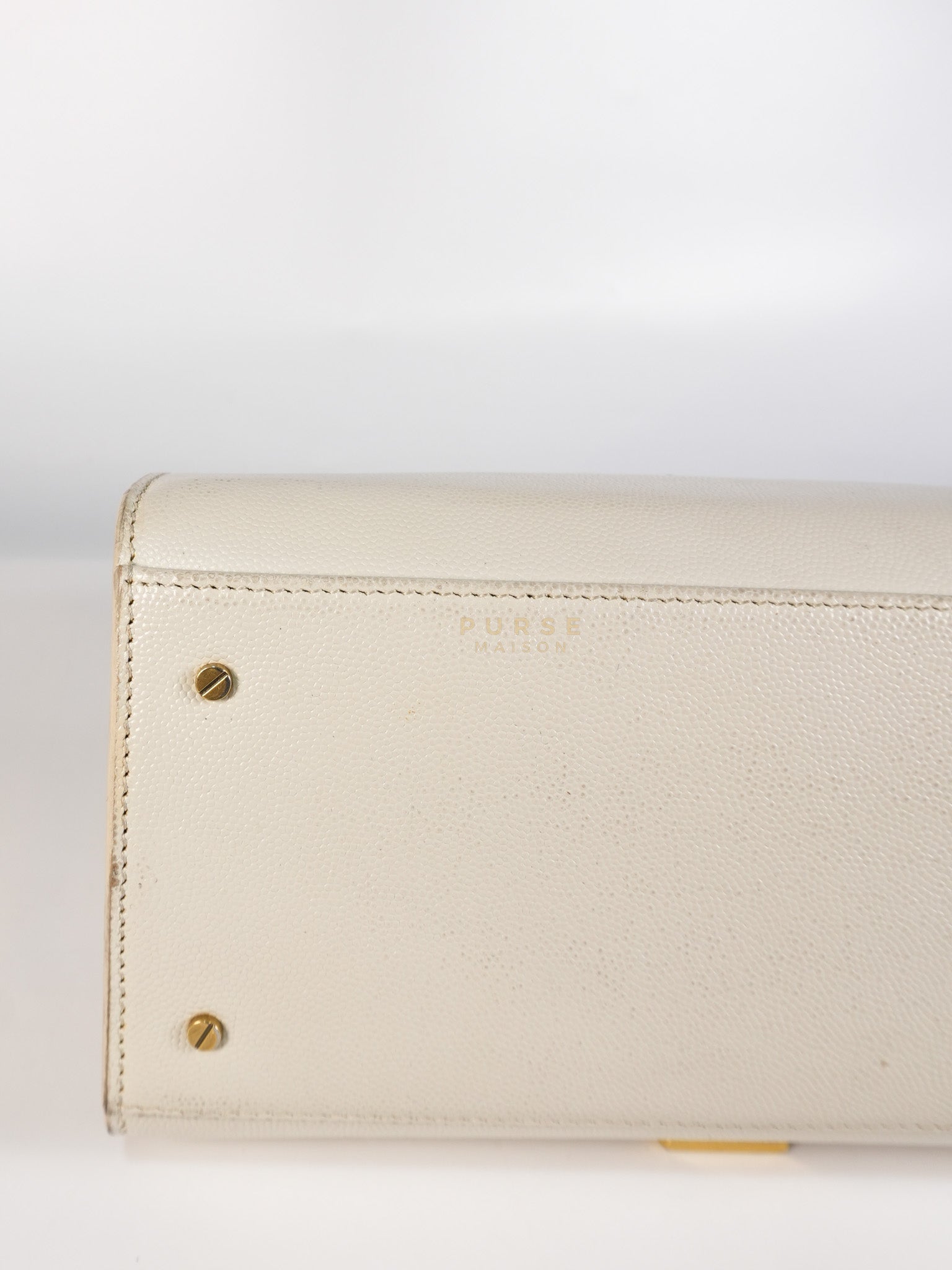 Cassandra Top Handle Medium in Off White Grained Calfskin Leather | Purse Maison Luxury Bags Shop