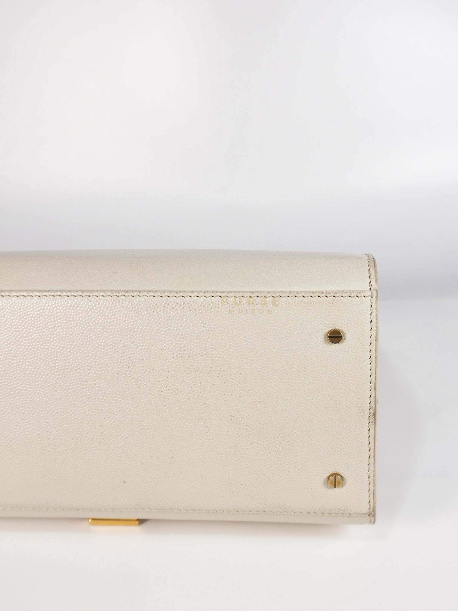 Cassandra Top Handle Medium in Off White Grained Calfskin Leather | Purse Maison Luxury Bags Shop
