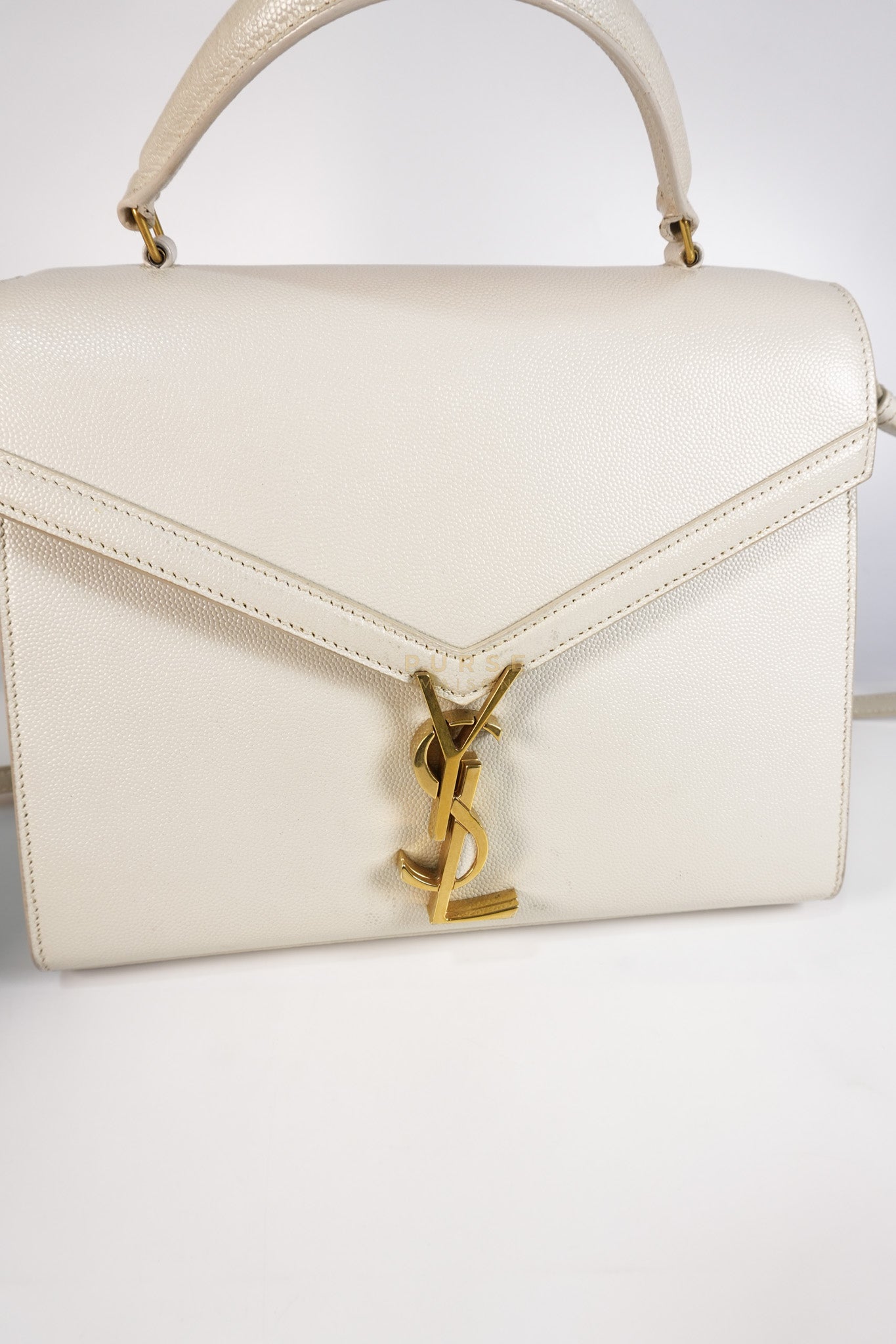 Cassandra Top Handle Medium in Off White Grained Calfskin Leather | Purse Maison Luxury Bags Shop