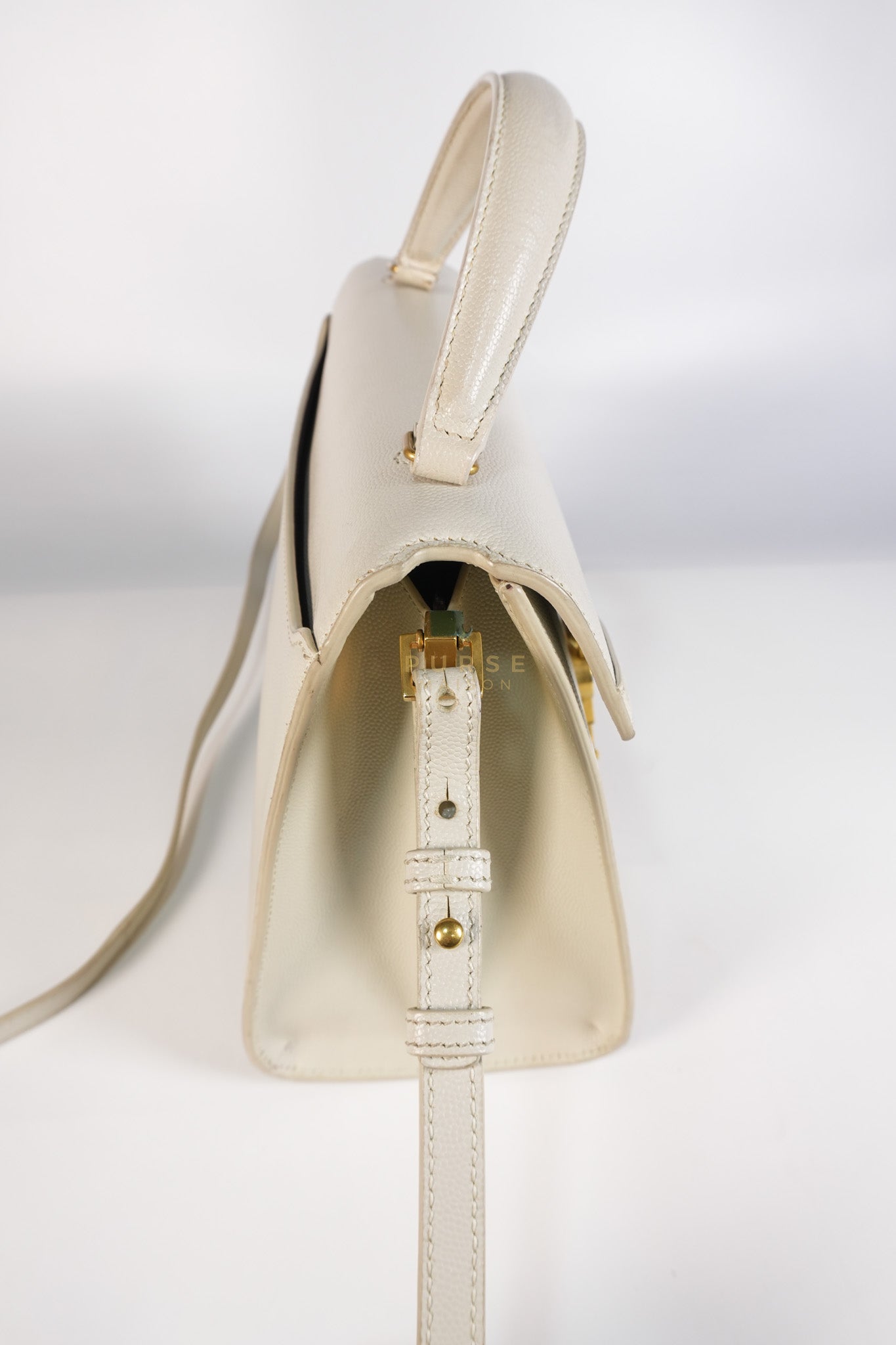 Cassandra Top Handle Medium in Off White Grained Calfskin Leather | Purse Maison Luxury Bags Shop