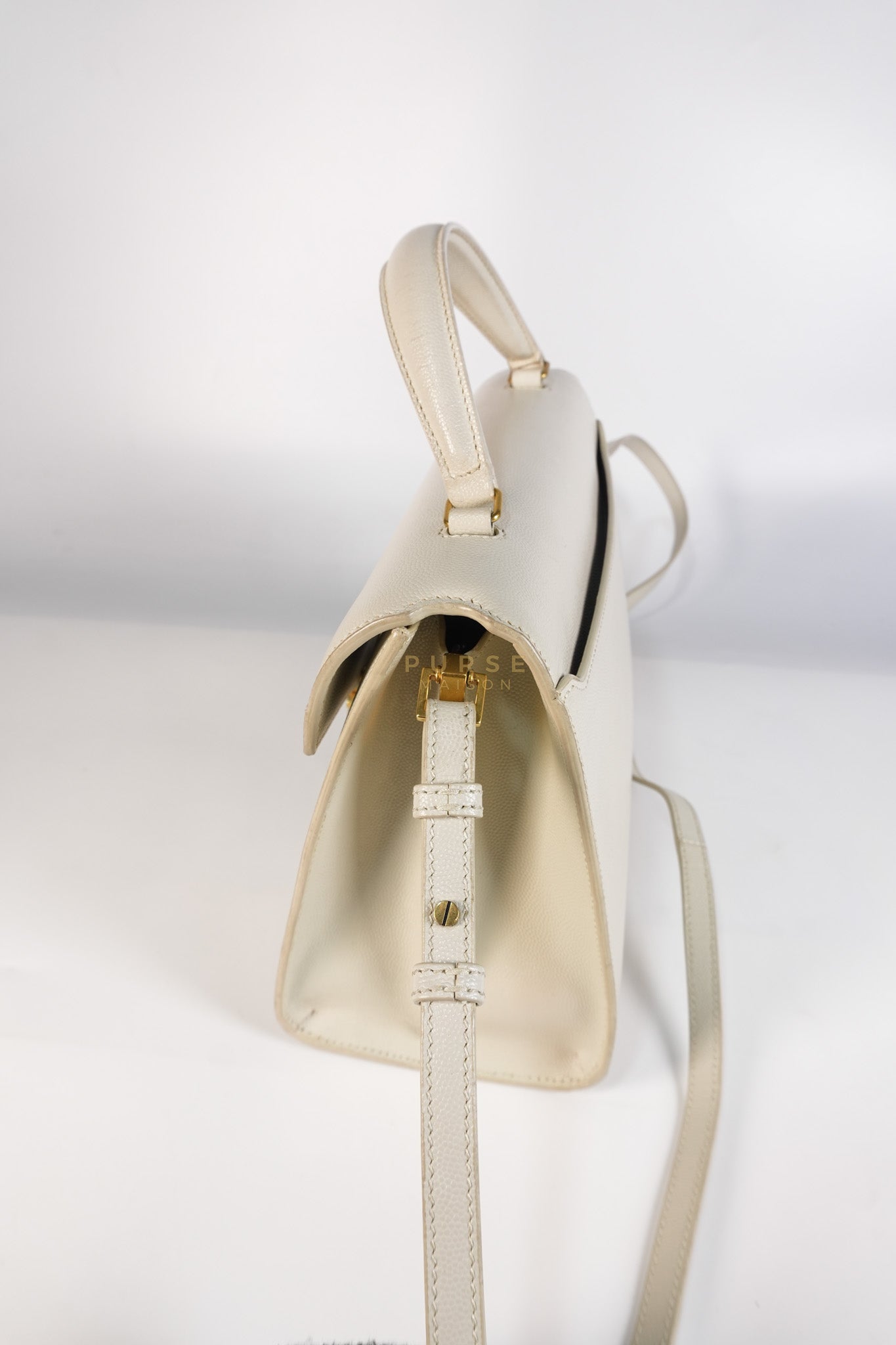 Cassandra Top Handle Medium in Off White Grained Calfskin Leather | Purse Maison Luxury Bags Shop