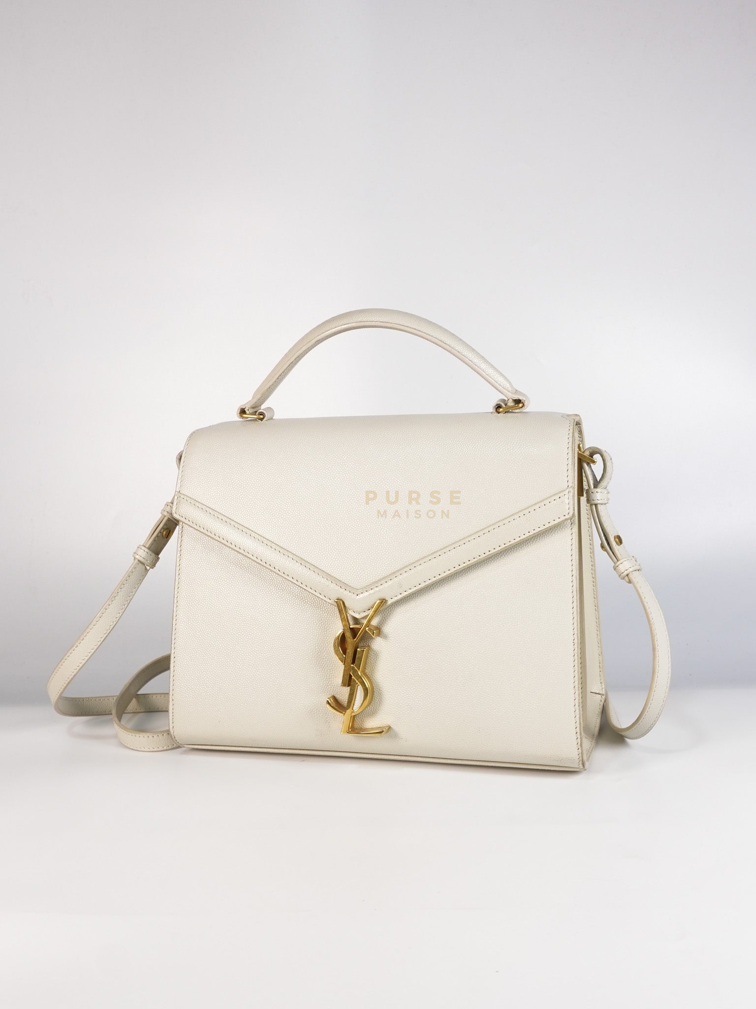 Cassandra Top Handle Medium in Off White Grained Calfskin Leather | Purse Maison Luxury Bags Shop