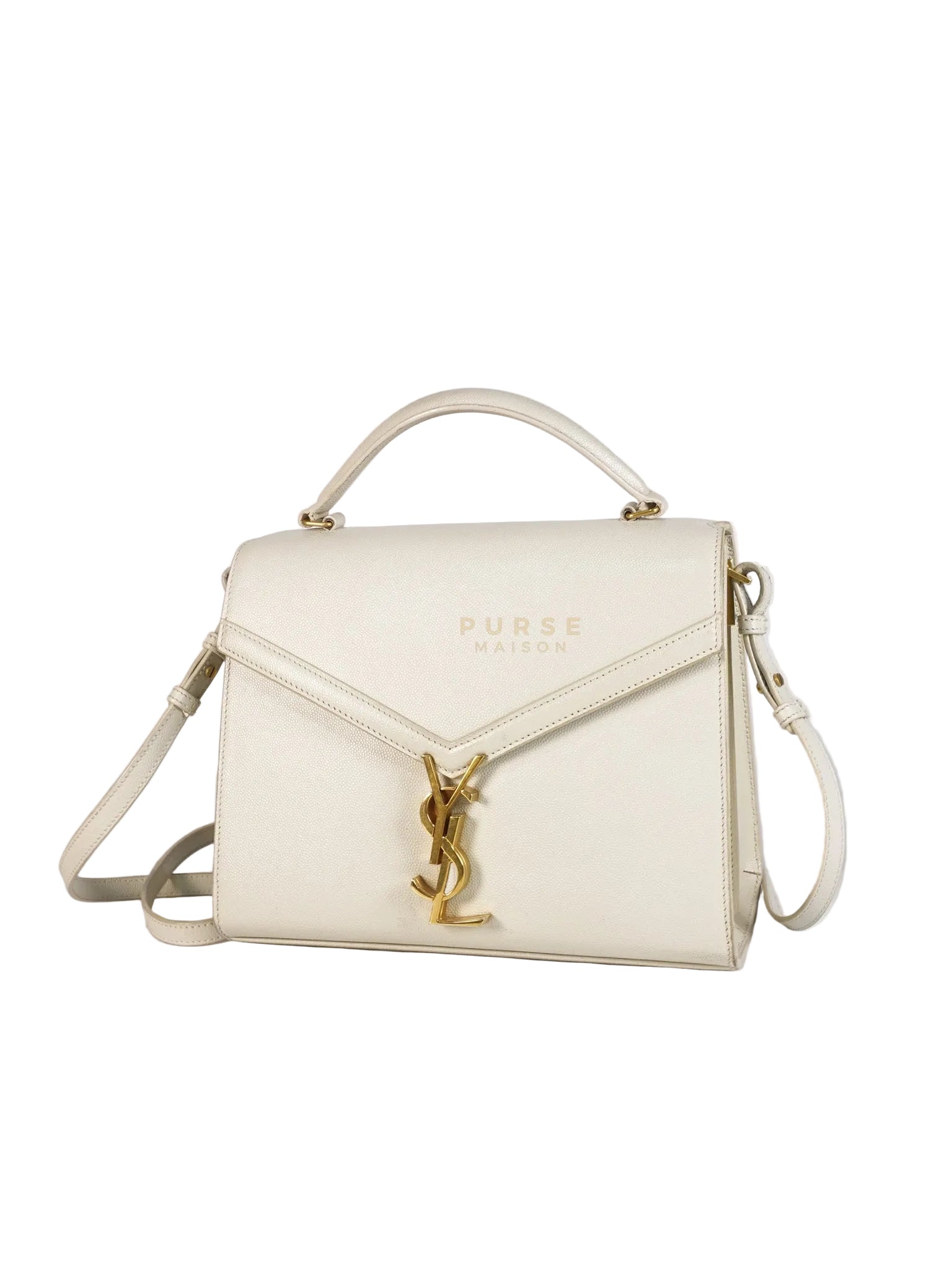Cassandra Top Handle Medium in Off White Grained Calfskin Leather | Purse Maison Luxury Bags Shop