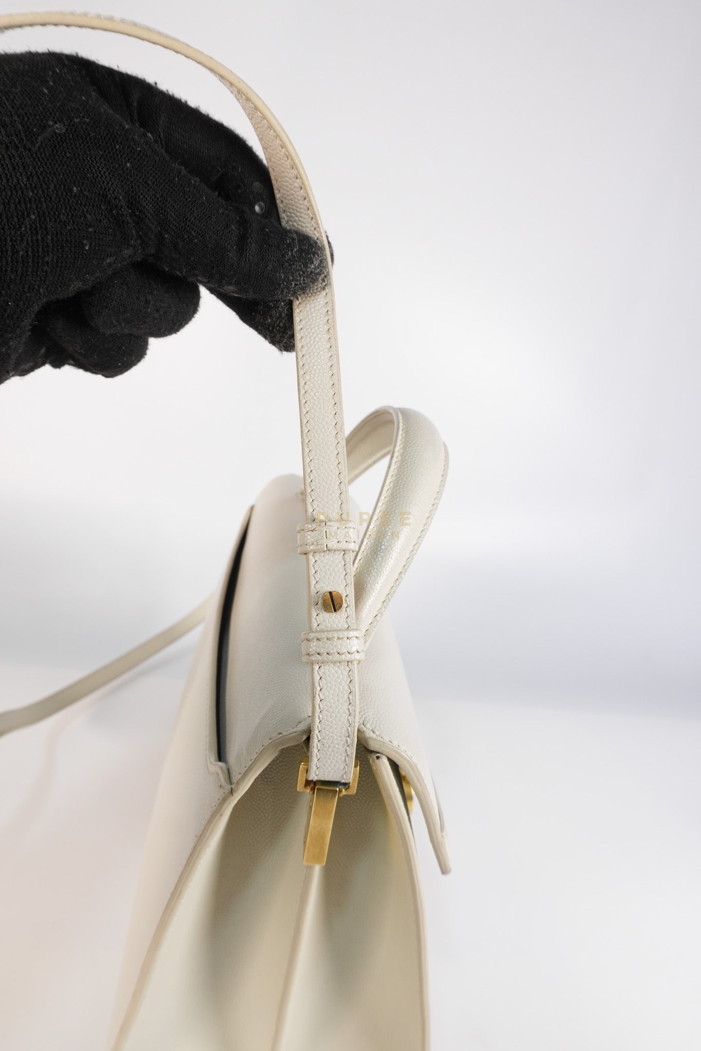 Cassandra Top Handle Medium in Off White Grained Calfskin Leather | Purse Maison Luxury Bags Shop
