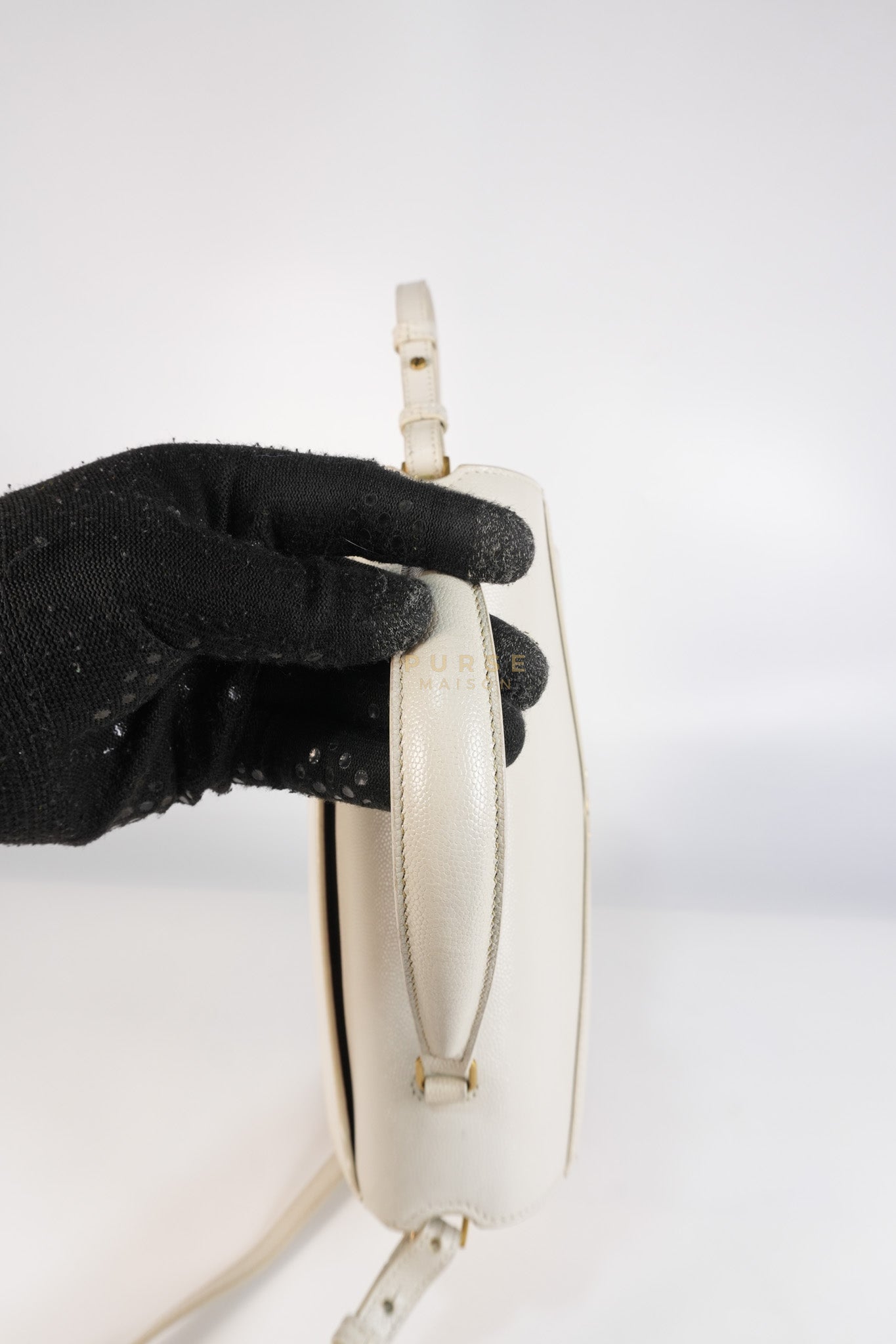 Cassandra Top Handle Medium in Off White Grained Calfskin Leather | Purse Maison Luxury Bags Shop