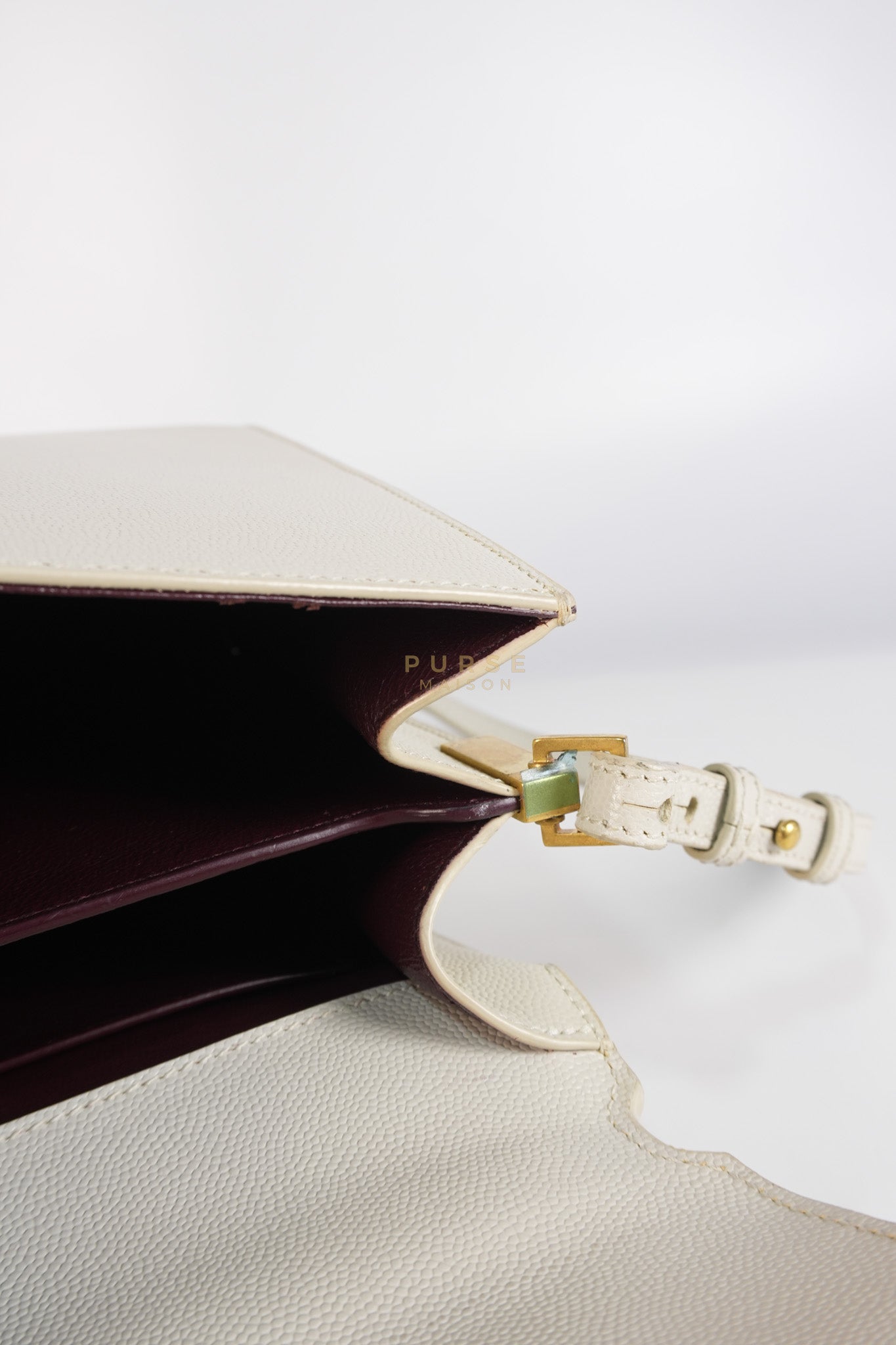 Cassandra Top Handle Medium in Off White Grained Calfskin Leather | Purse Maison Luxury Bags Shop