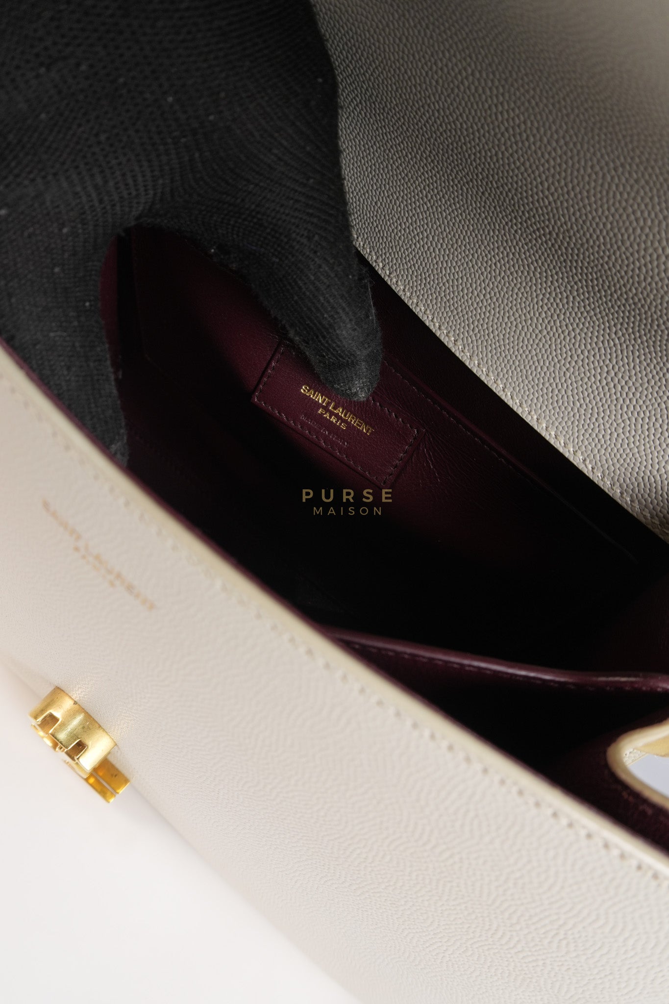 Cassandra Top Handle Medium in Off White Grained Calfskin Leather | Purse Maison Luxury Bags Shop