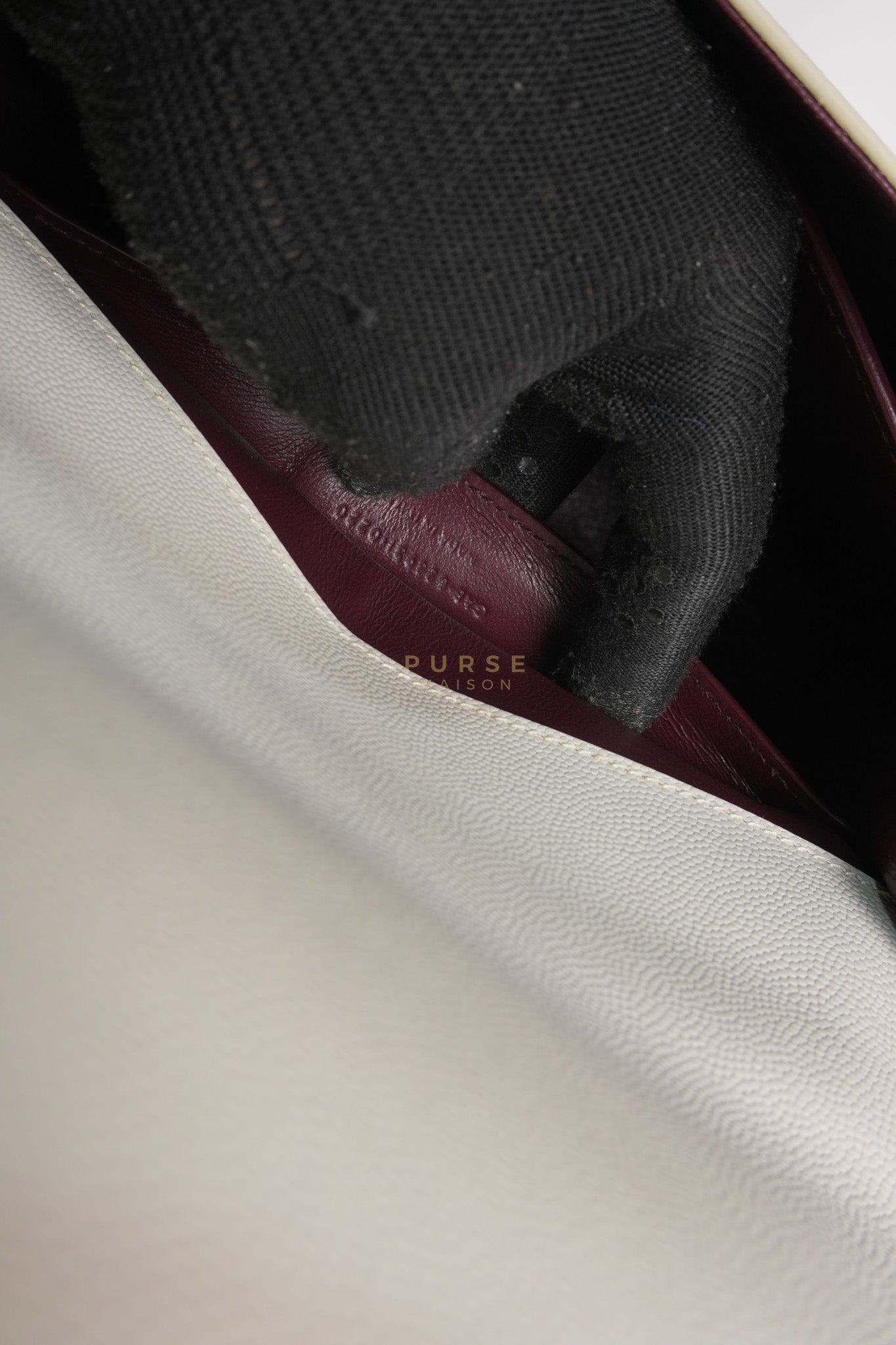 Cassandra Top Handle Medium in Off White Grained Calfskin Leather | Purse Maison Luxury Bags Shop