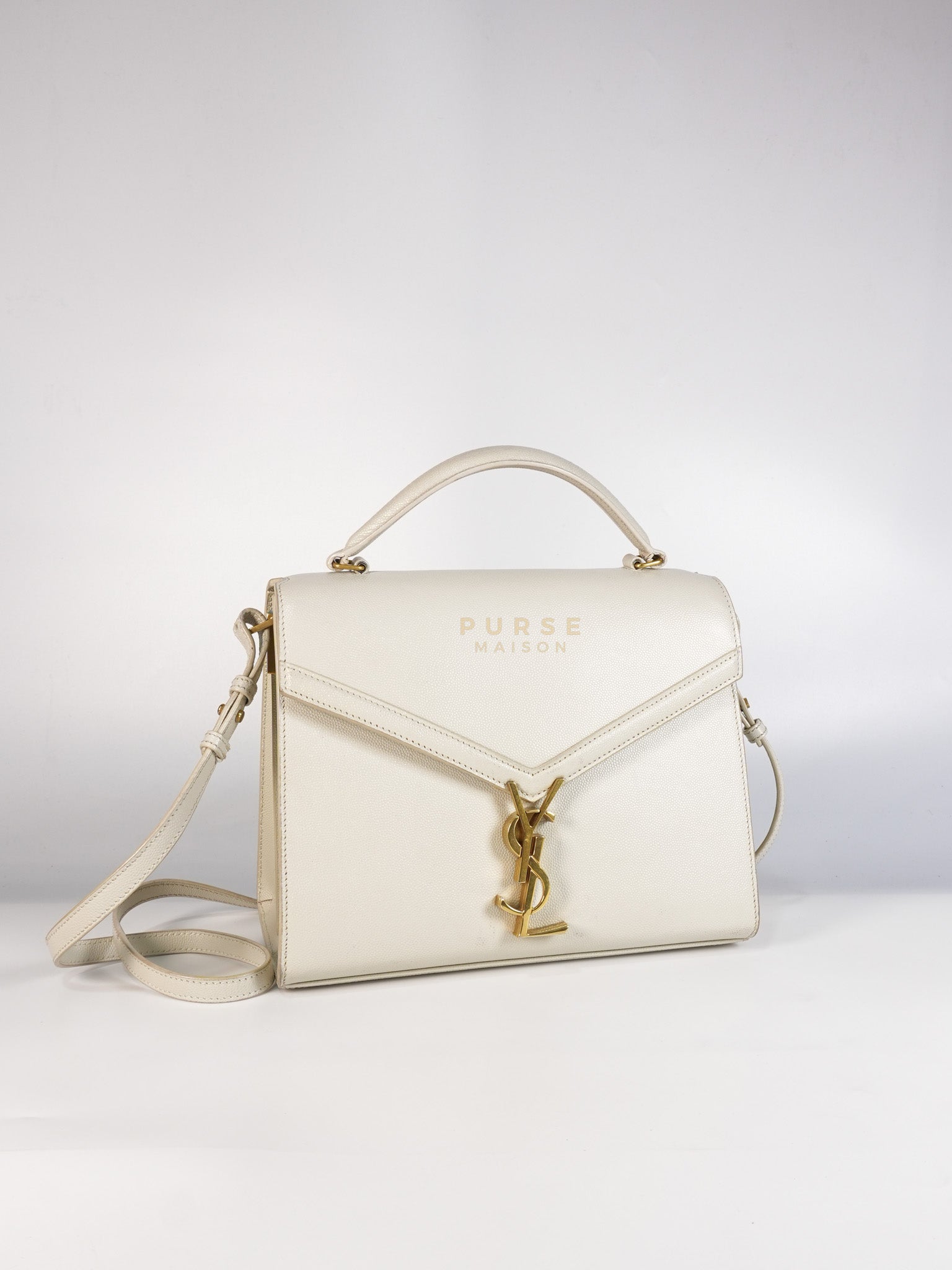Cassandra Top Handle Medium in Off White Grained Calfskin Leather | Purse Maison Luxury Bags Shop