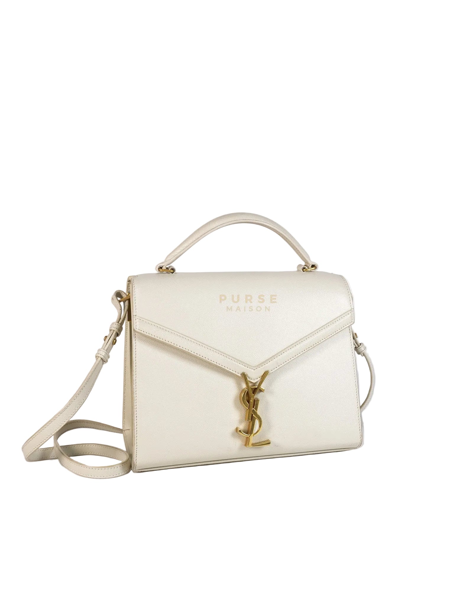 Cassandra Top Handle Medium in Off White Grained Calfskin Leather | Purse Maison Luxury Bags Shop