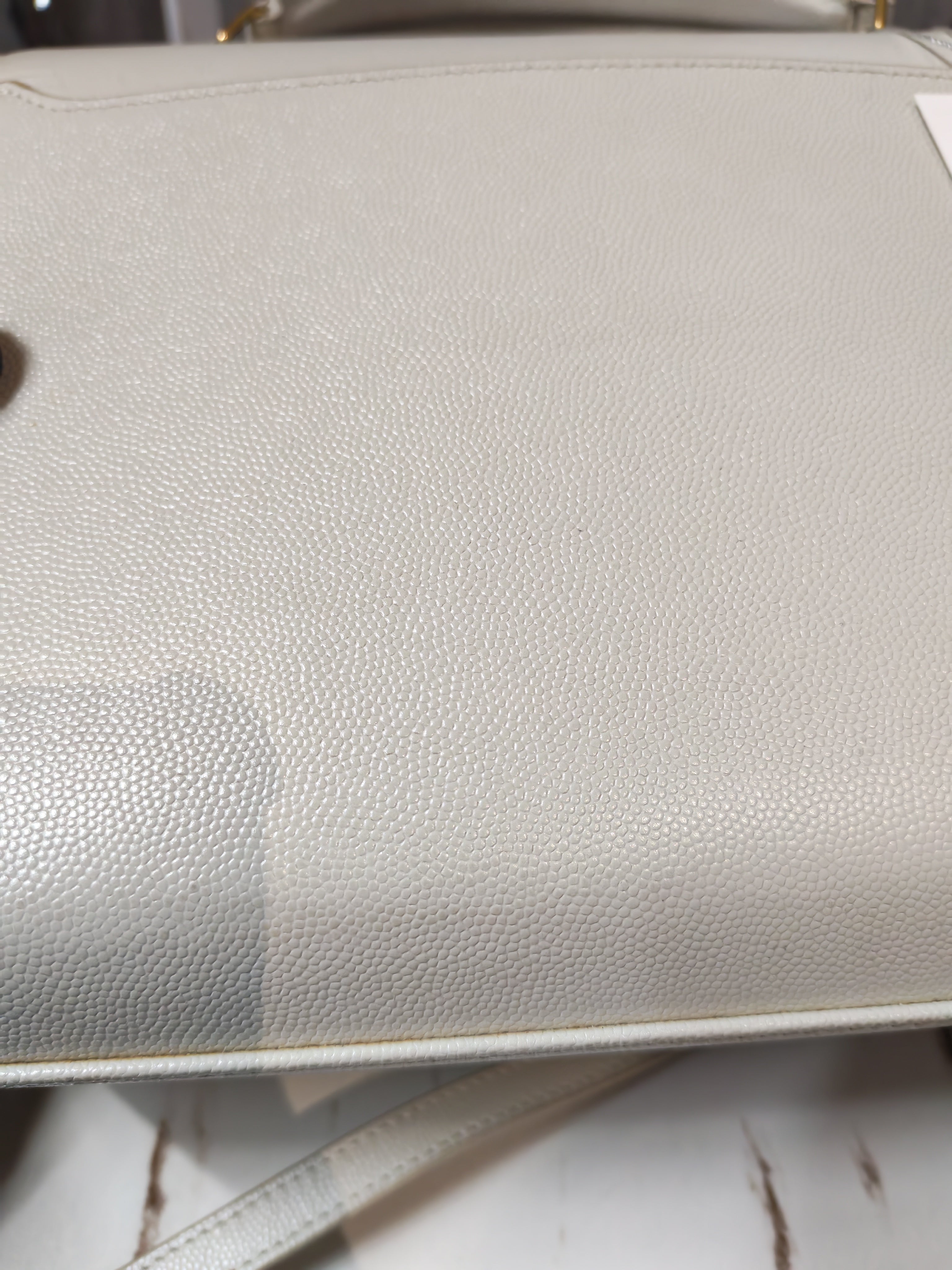 Cassandra Top Handle Medium in Off White Grained Calfskin Leather | Purse Maison Luxury Bags Shop