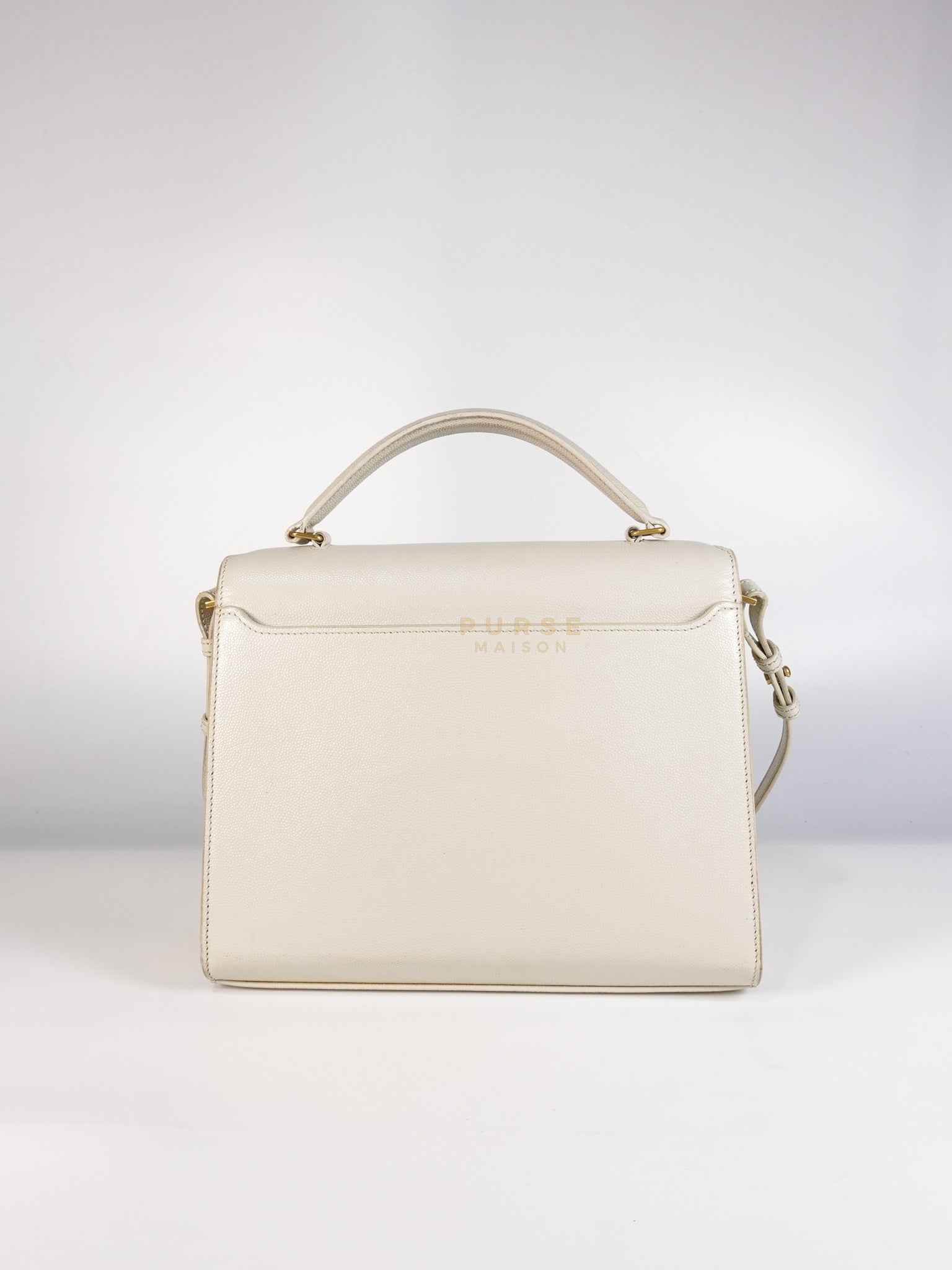 Cassandra Top Handle Medium in Off White Grained Calfskin Leather | Purse Maison Luxury Bags Shop