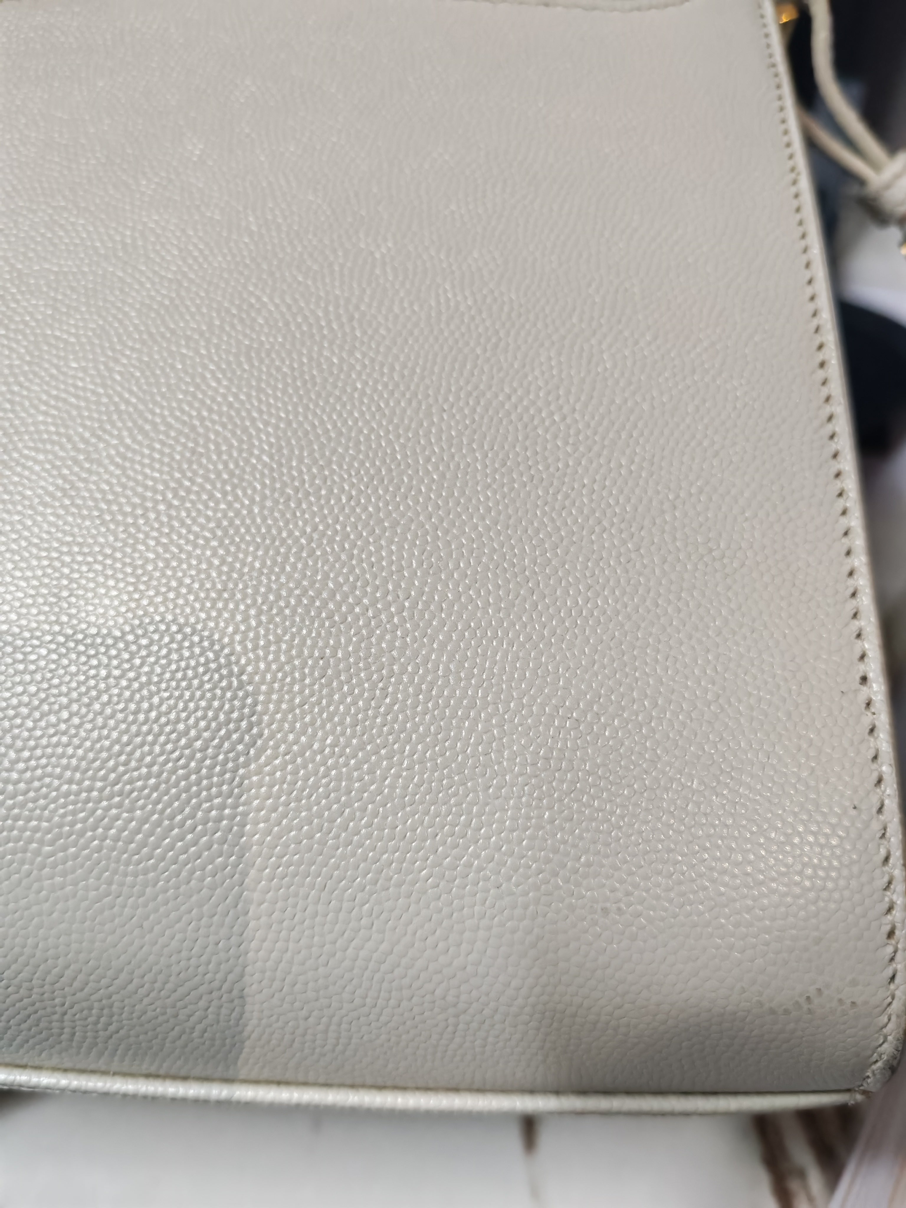 Cassandra Top Handle Medium in Off White Grained Calfskin Leather | Purse Maison Luxury Bags Shop