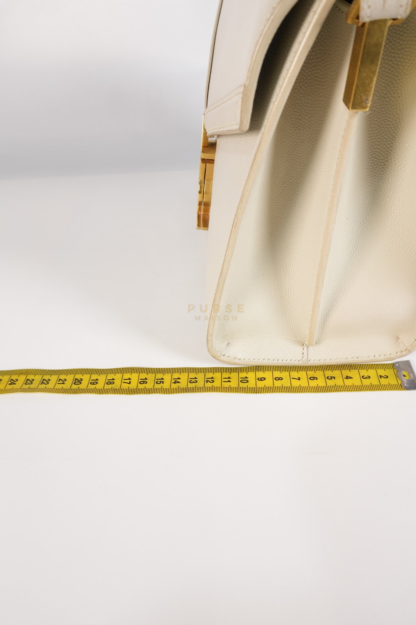 Cassandra Top Handle Medium in Off White Grained Calfskin Leather | Purse Maison Luxury Bags Shop