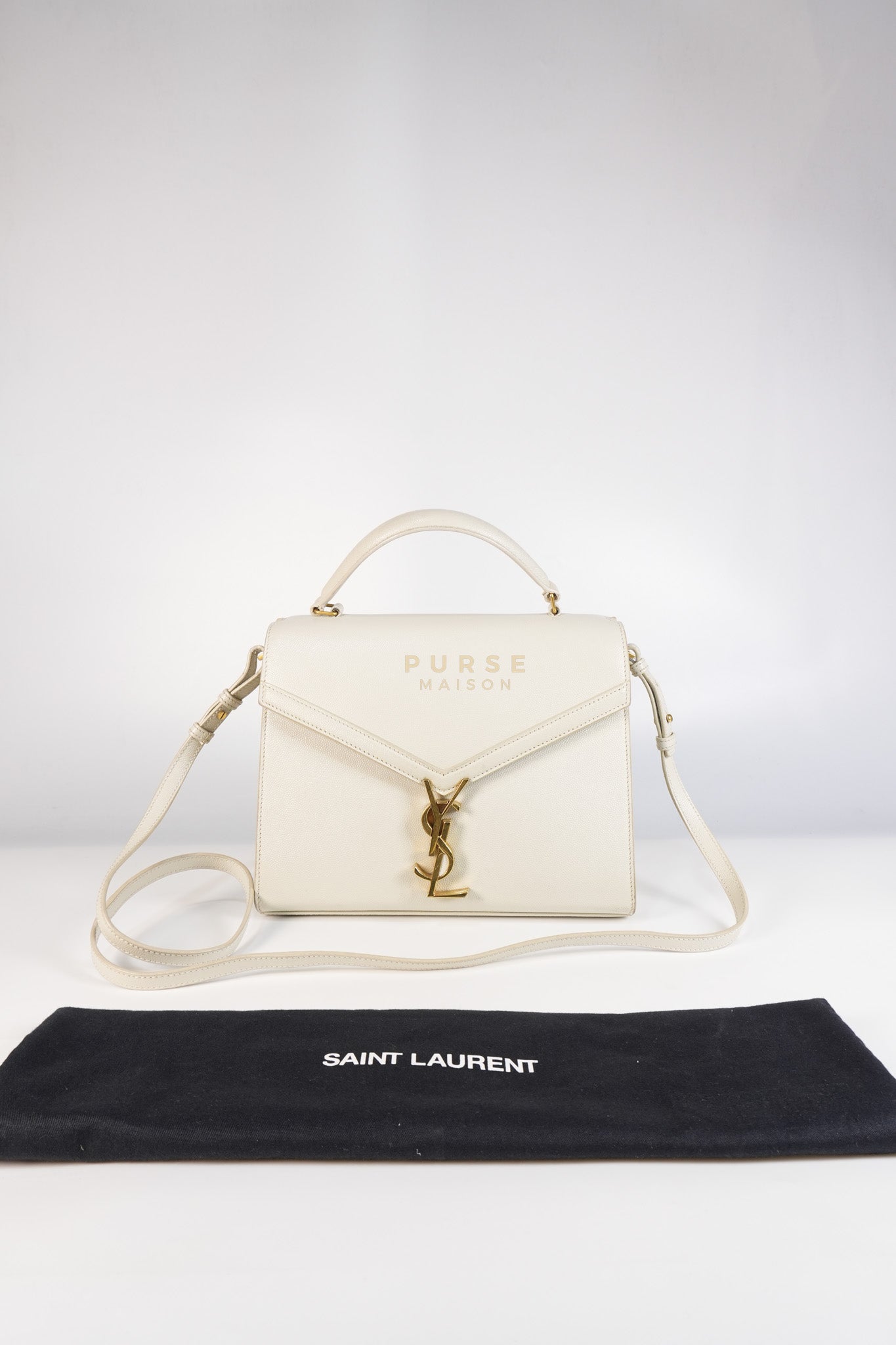 Cassandra Top Handle Medium in Off White Grained Calfskin Leather | Purse Maison Luxury Bags Shop