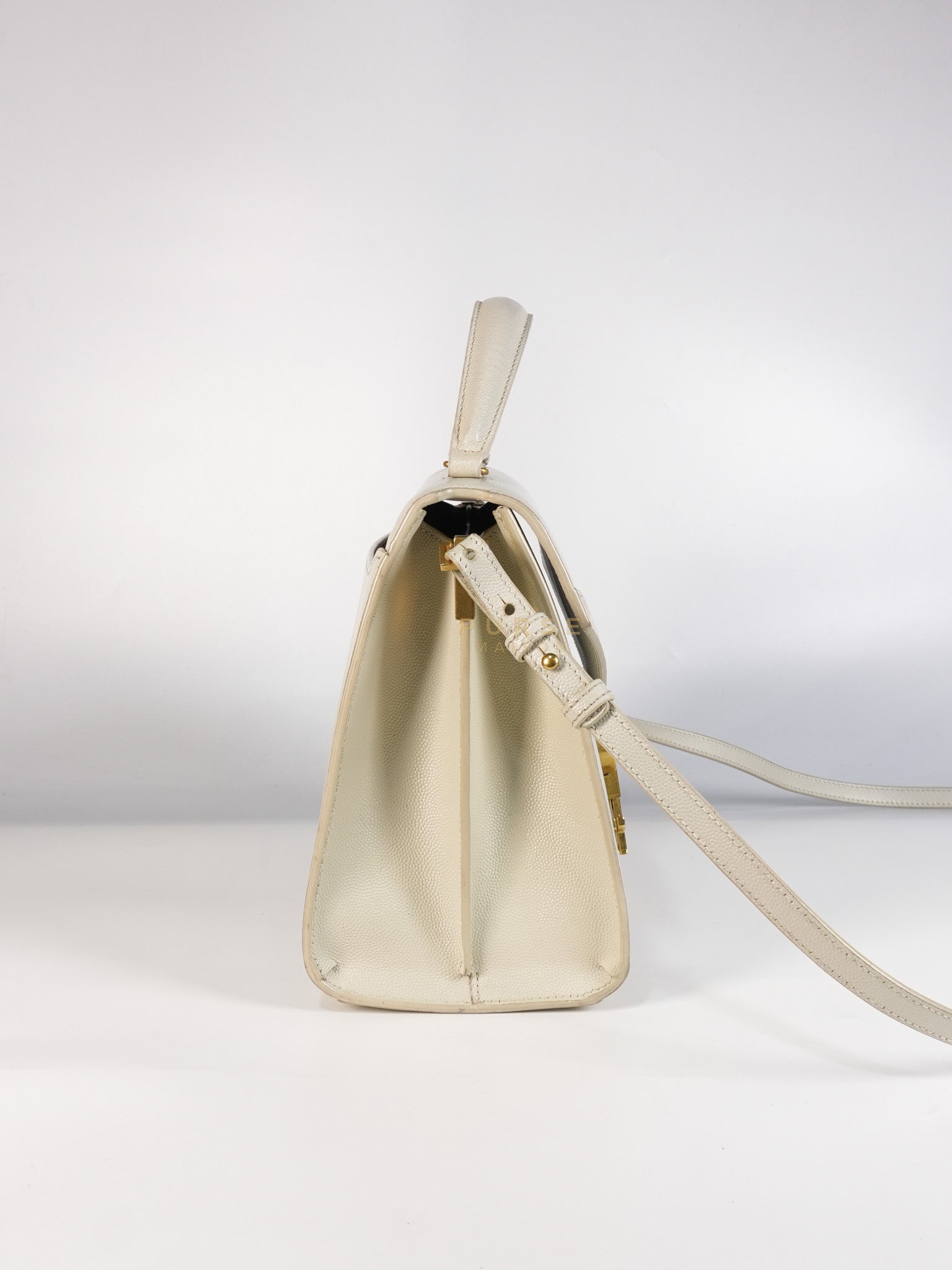 Cassandra Top Handle Medium in Off White Grained Calfskin Leather | Purse Maison Luxury Bags Shop