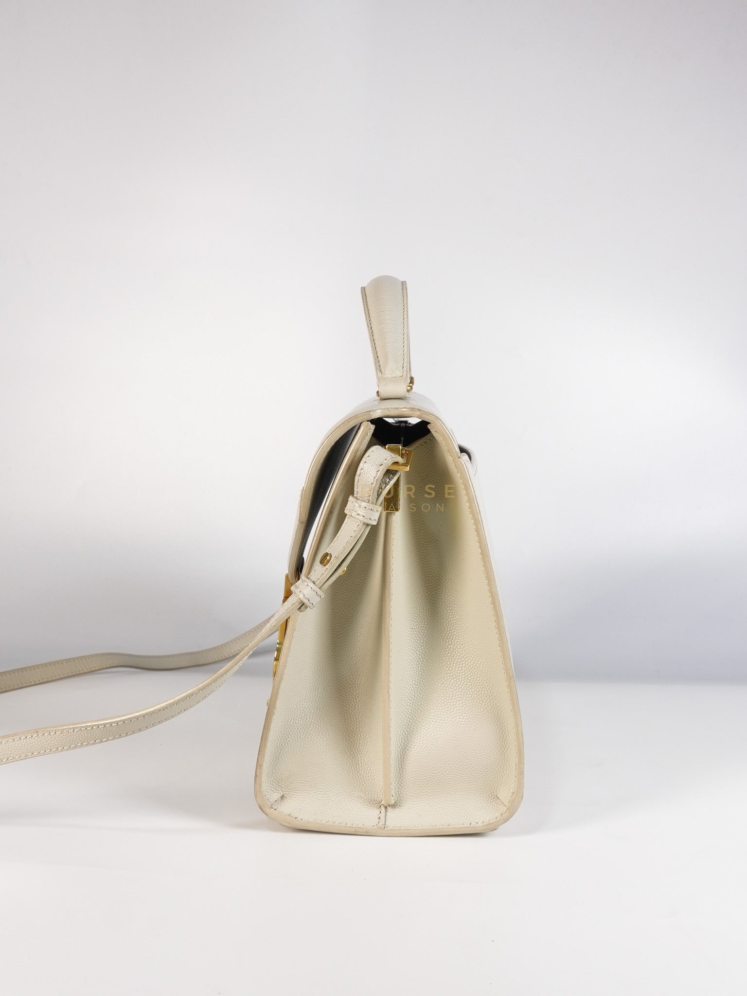 Cassandra Top Handle Medium in Off White Grained Calfskin Leather | Purse Maison Luxury Bags Shop